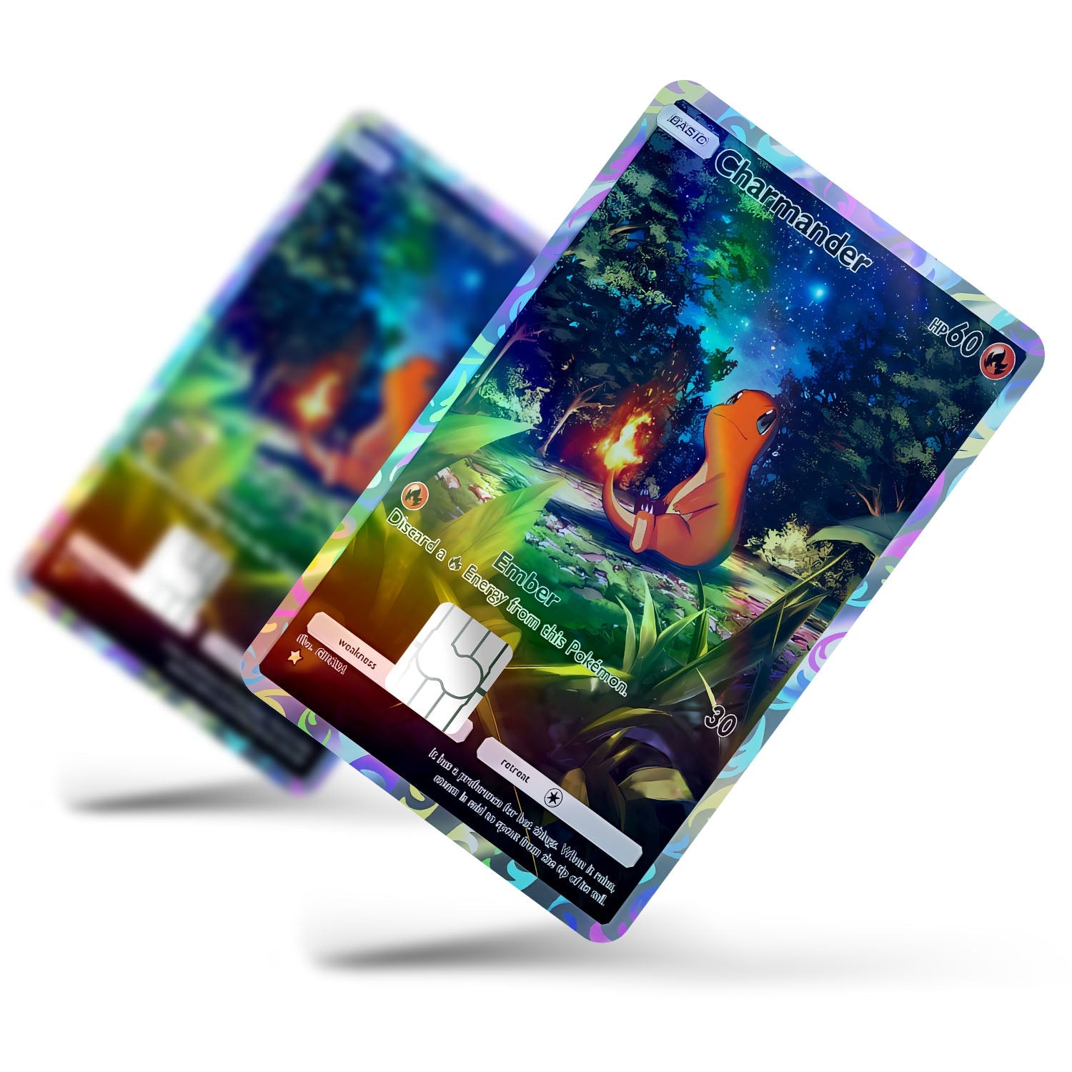 Flex Designs Holographic Credit Card Pokemon Charmander Pocket Card Full Skins - Anime Pokemon Holographic Credit Card & Debit Card Skin