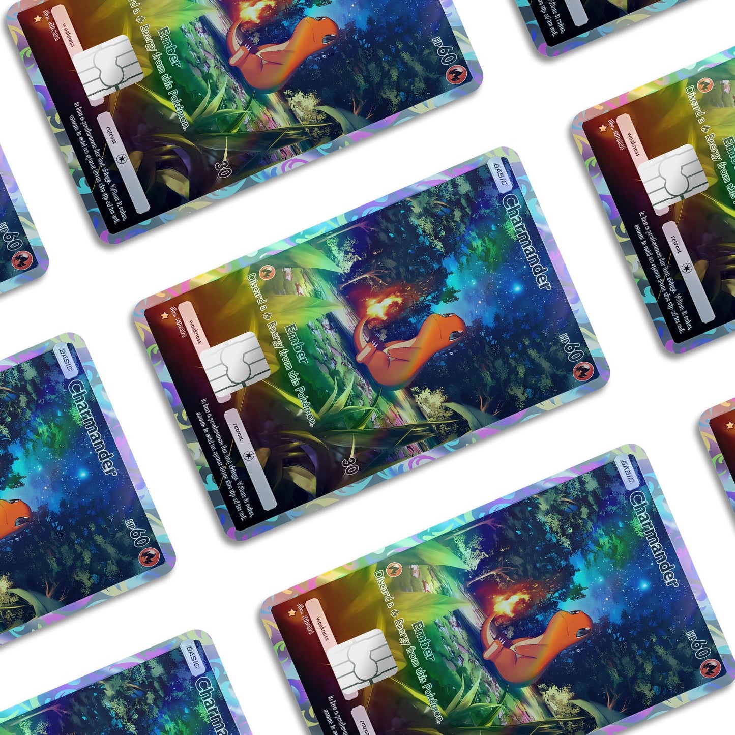 Flex Designs Holographic Credit Card Pokemon Charmander Pocket Card Window Skins - Anime Pokemon Holographic Credit Card & Debit Card Skin