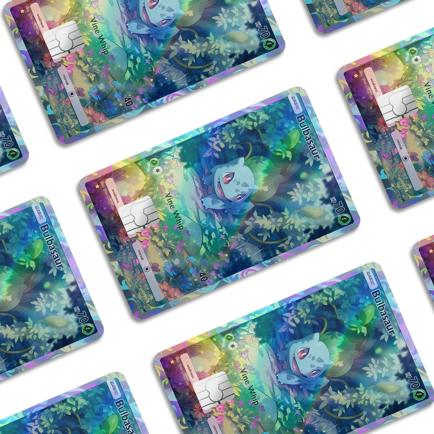 Flex Designs Holographic Credit Card Pokemon Bulbasaur Pocket Card Window Skins - Anime Pokemon Holographic Credit Card & Debit Card Skin