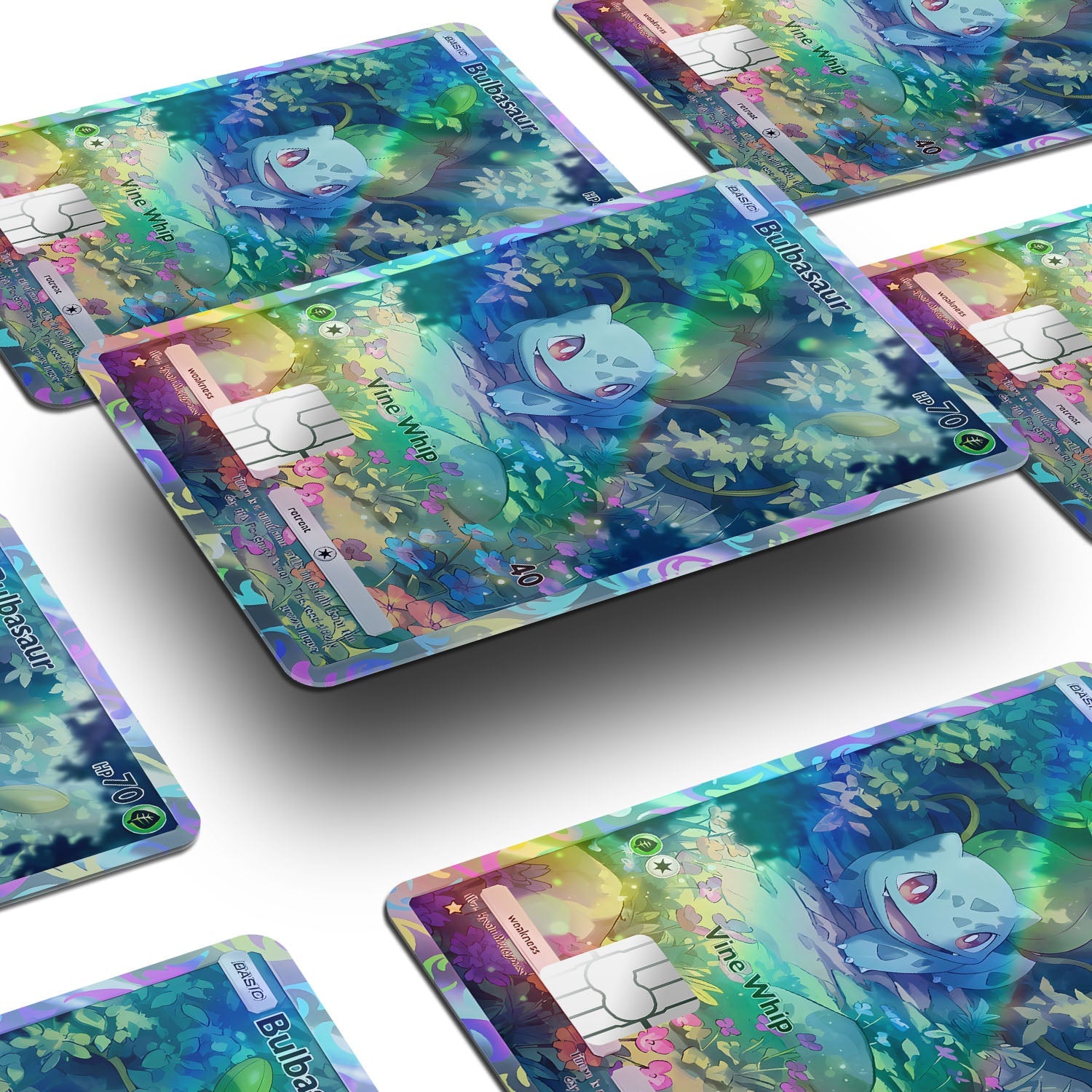 Flex Designs Holographic Credit Card Pokemon Bulbasaur Pocket Card Window Skins - Anime Pokemon Holographic Credit Card & Debit Card Skin