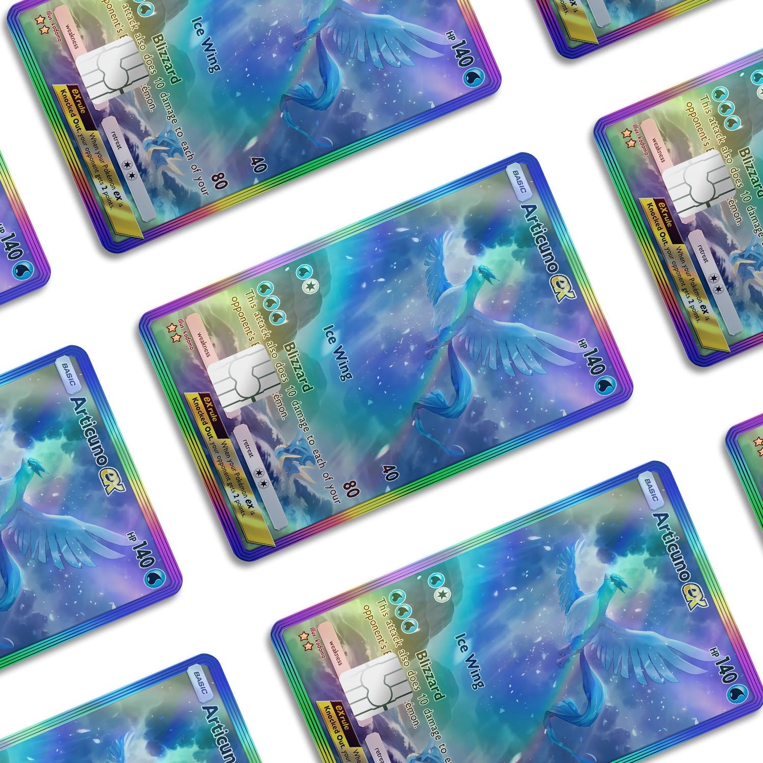Flex Designs Holographic Credit Card Pokemon Articuno Pocket Card Window Skins - Anime Pokemon Holographic Credit Card & Debit Card Skin