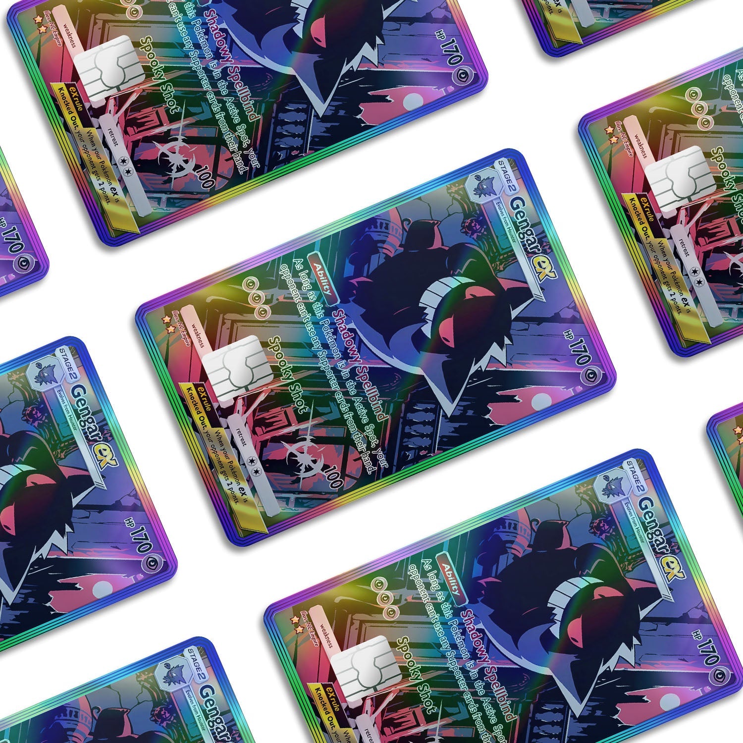 Flex Designs Holographic Credit Card Pokemon Gengar Pocket Card Window Skins - Anime Pokemon Holographic Credit Card & Debit Card Skin