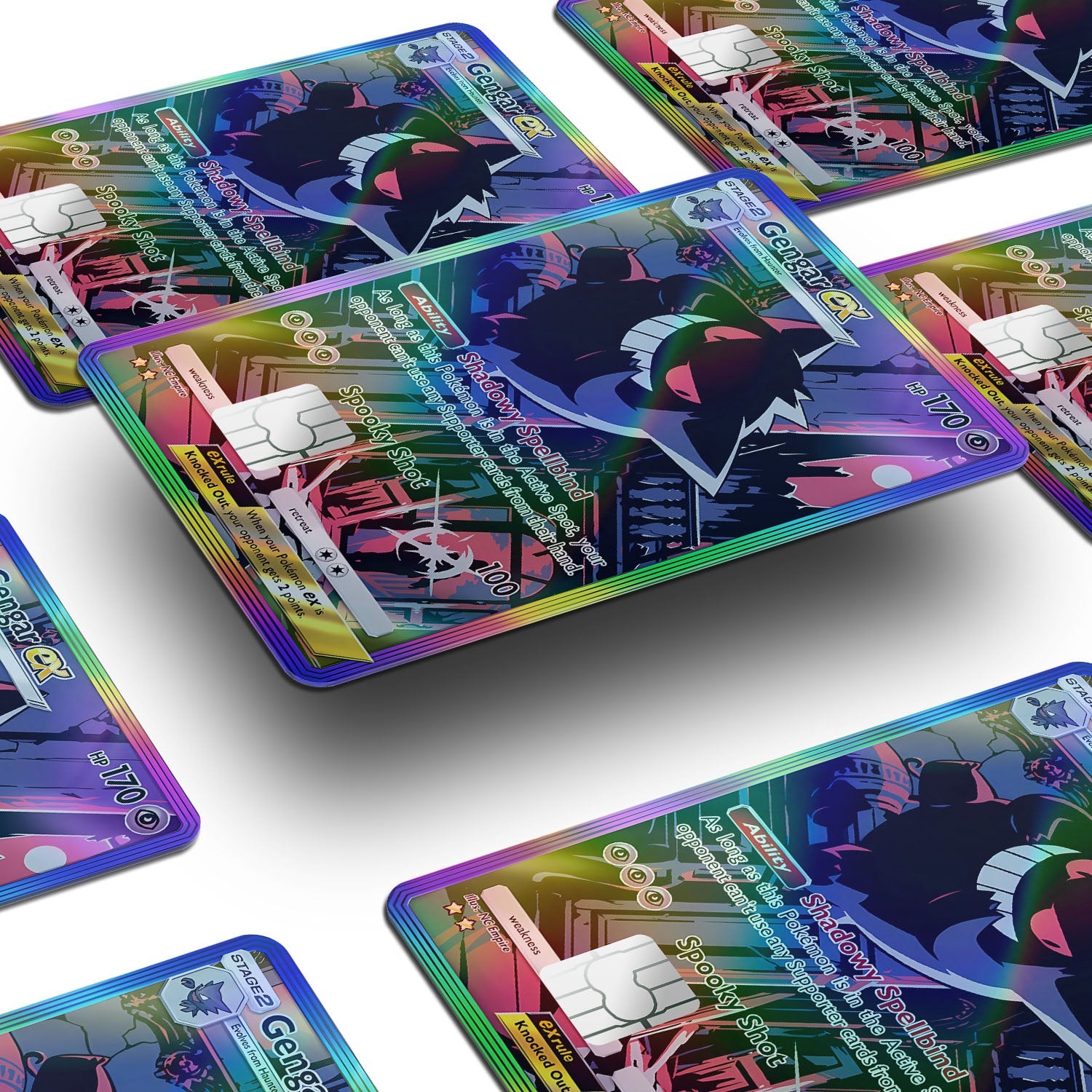 Flex Designs Holographic Credit Card Pokemon Gengar Pocket Card Window Skins - Anime Pokemon Holographic Credit Card & Debit Card Skin