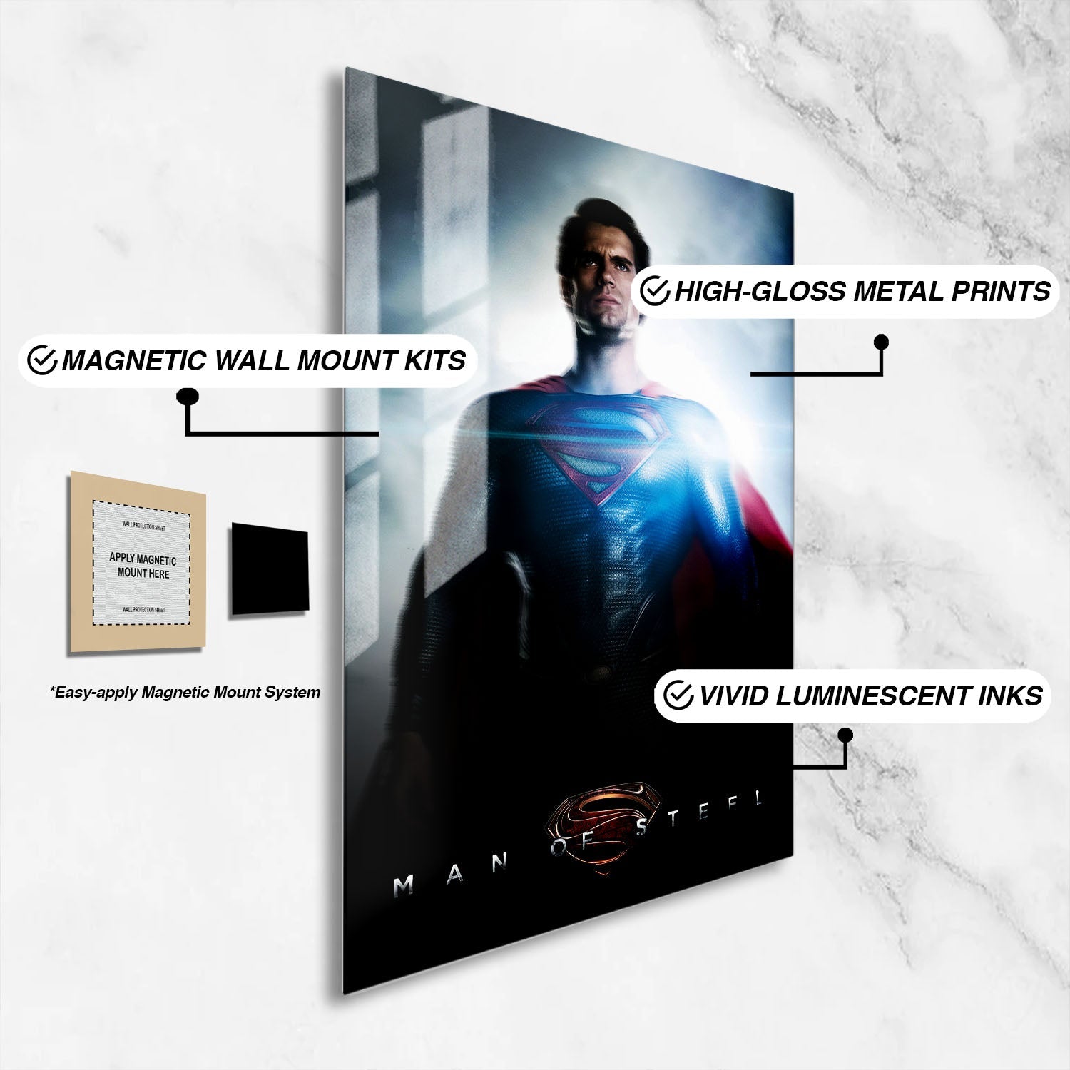 Flex Designs Metal Poster Man of Steel 16 x 24" Home Goods - Movie 2013 Movie Metal Poster