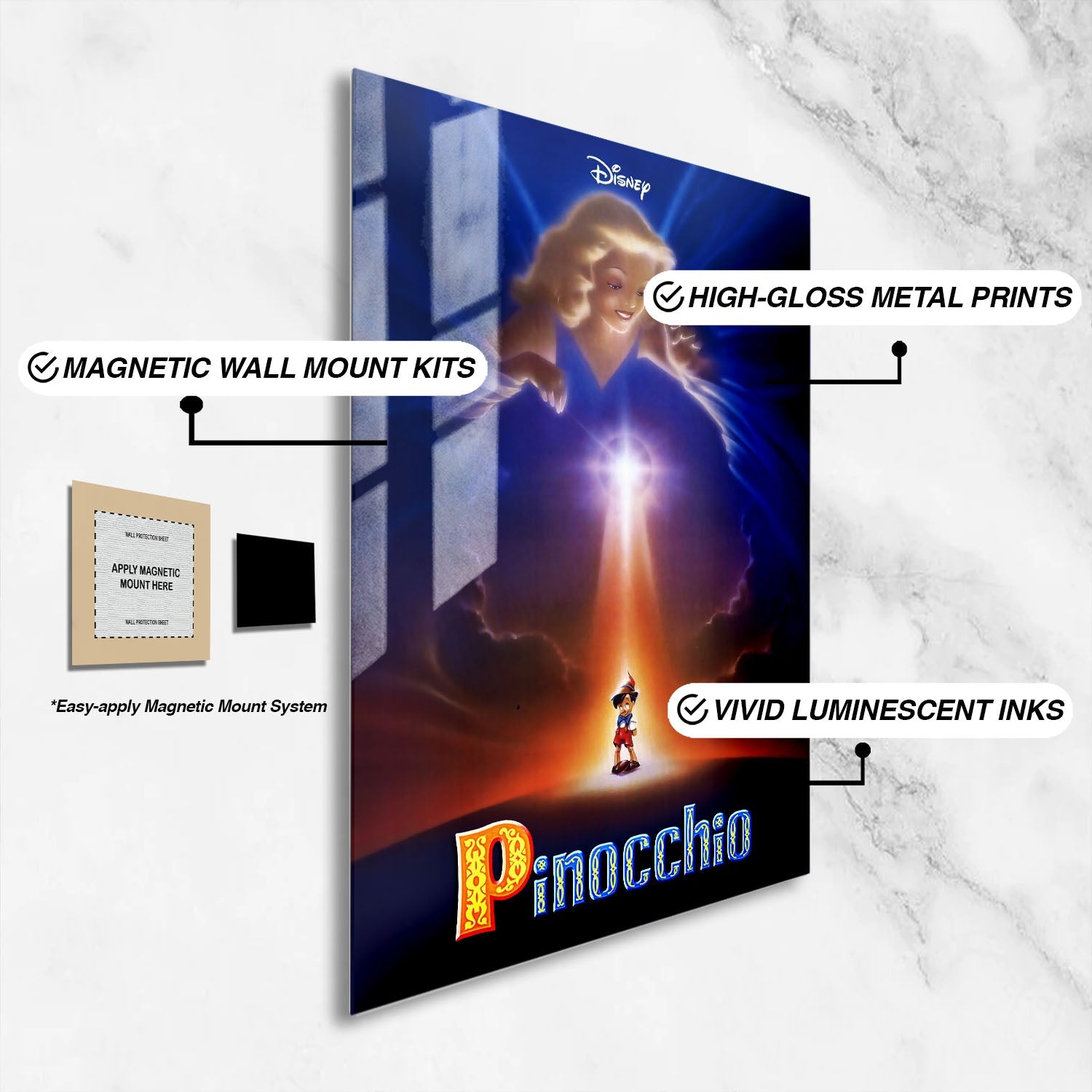 Flex Designs Metal Poster Pinocchio 16 x 24" Home Goods - Movie 1940 Movie Metal Poster