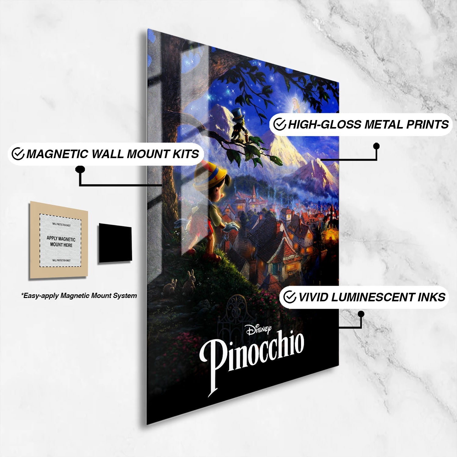 Flex Designs Metal Poster Pinocchio Classic 16 x 24" Home Goods - Movie 1940 Movie Metal Poster