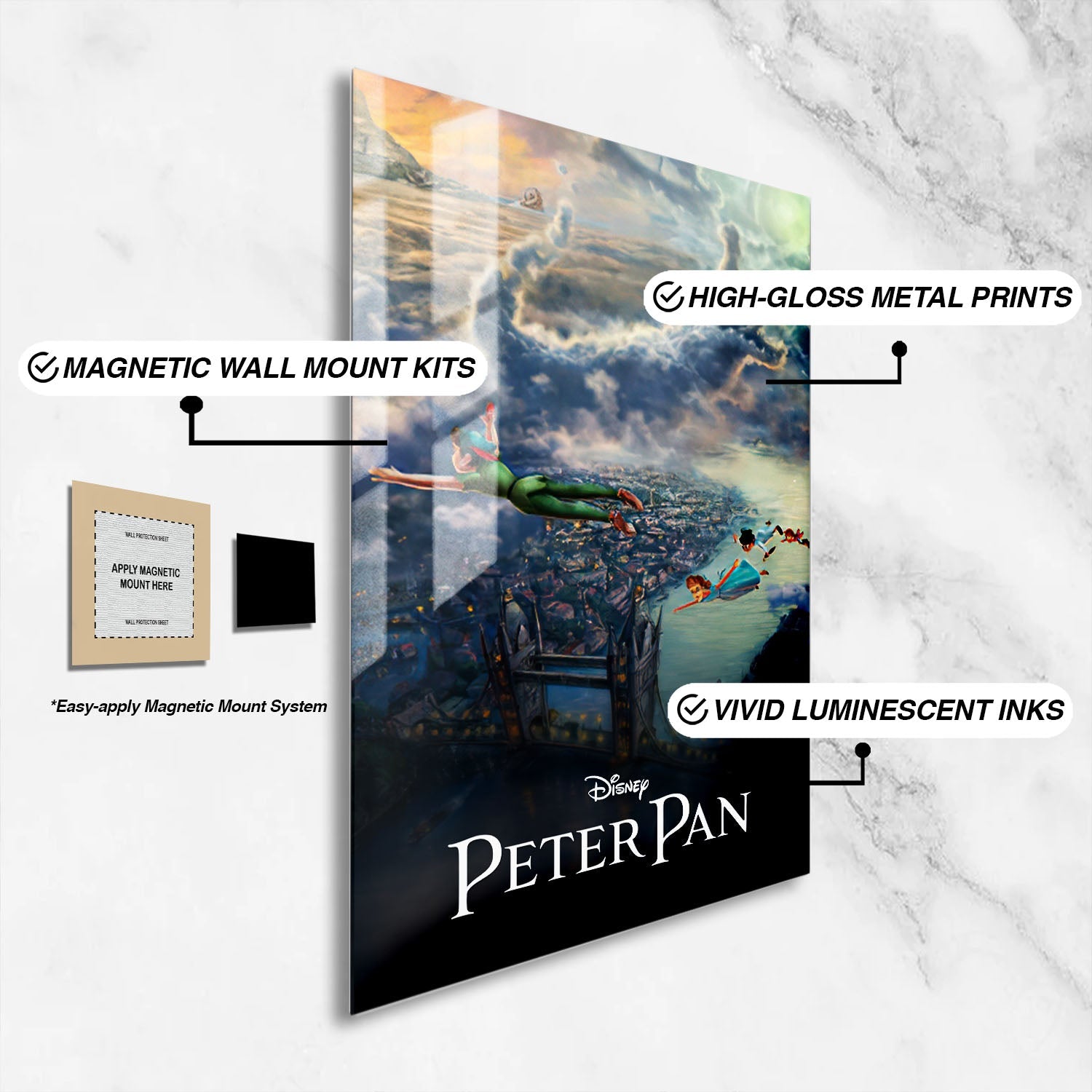 Flex Designs Metal Poster Peter Pan Classic 16 x 24" Home Goods - Movie 1953 Movie Metal Poster