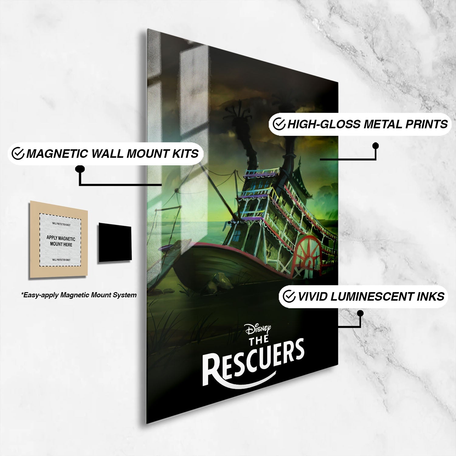 Flex Designs Metal Poster The Rescuers Classic 16 x 24" Home Goods - Movie 1977 Movie Metal Poster