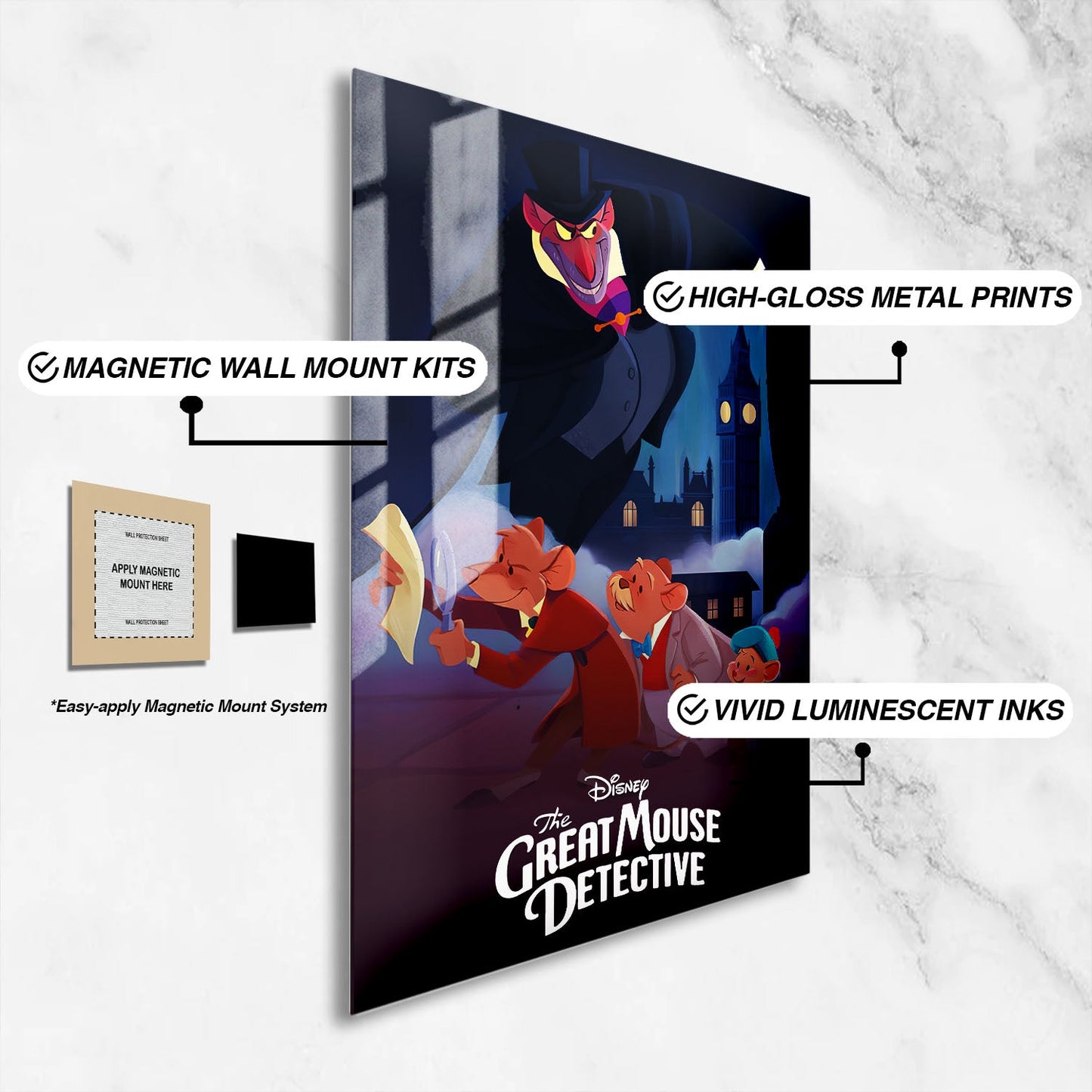 Flex Designs Metal Poster The Great Mouse Detective Classic 16 x 24" Home Goods - Movie 1986 Movie Metal Poster