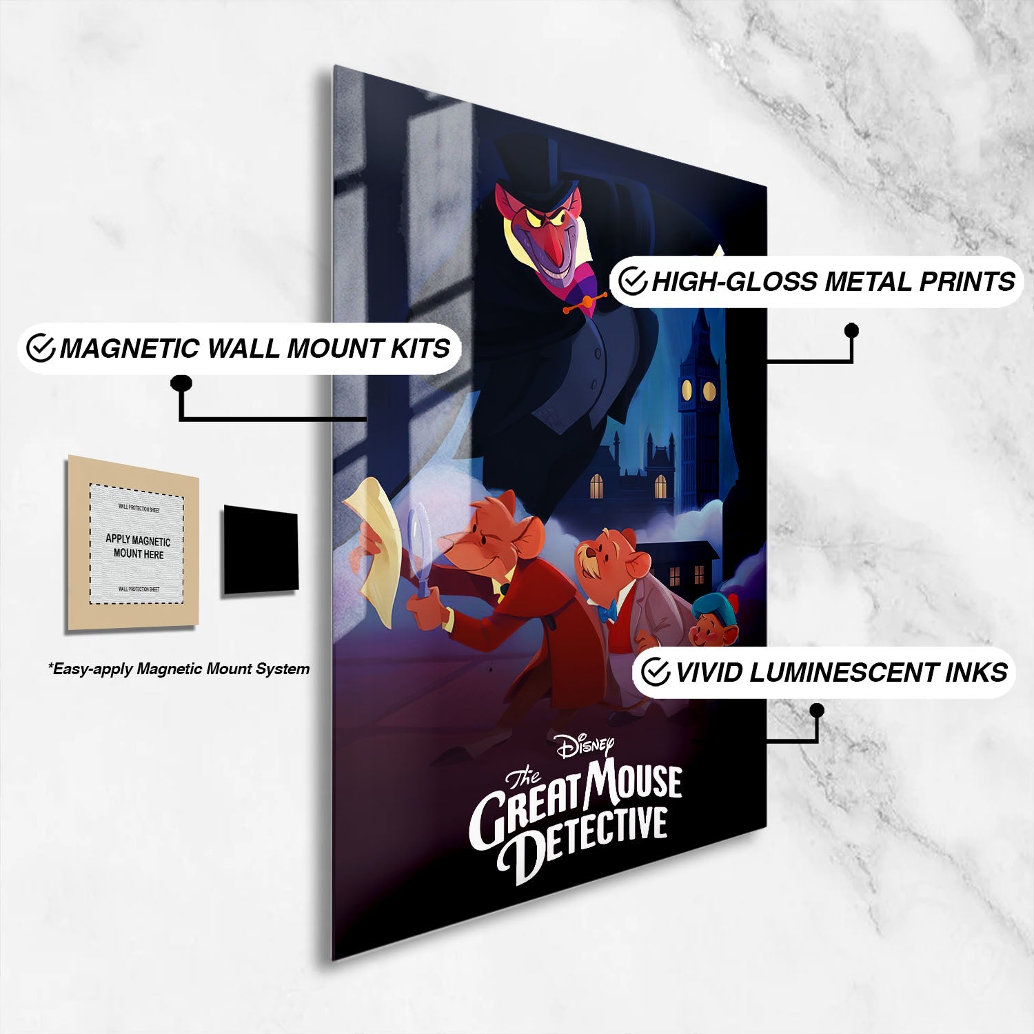 Flex Designs Metal Poster The Great Mouse Detective Classic 16 x 24" Home Goods - Movie 1986 Movie Metal Poster
