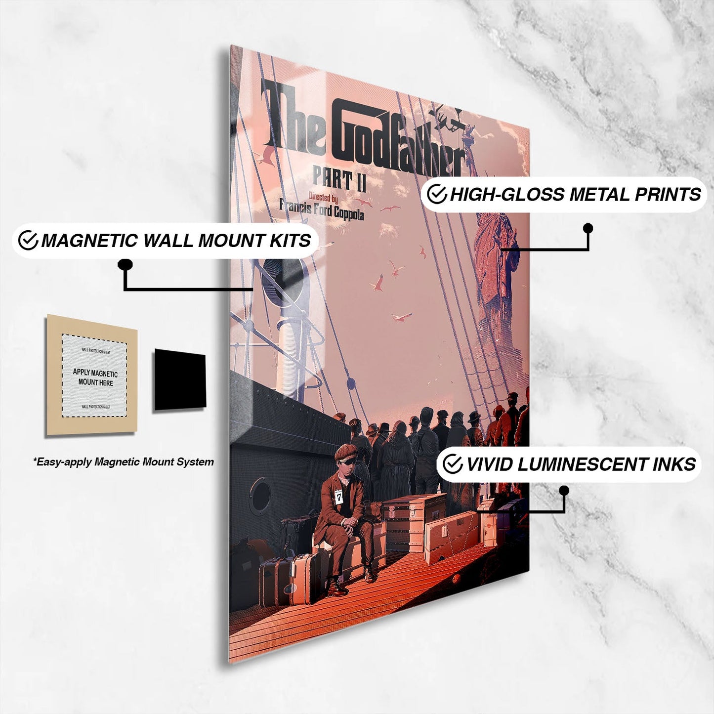 Flex Designs Metal Poster The Godfather Part II Minimalist 16 x 24" Home Goods - Movie 1974 Movie Metal Poster