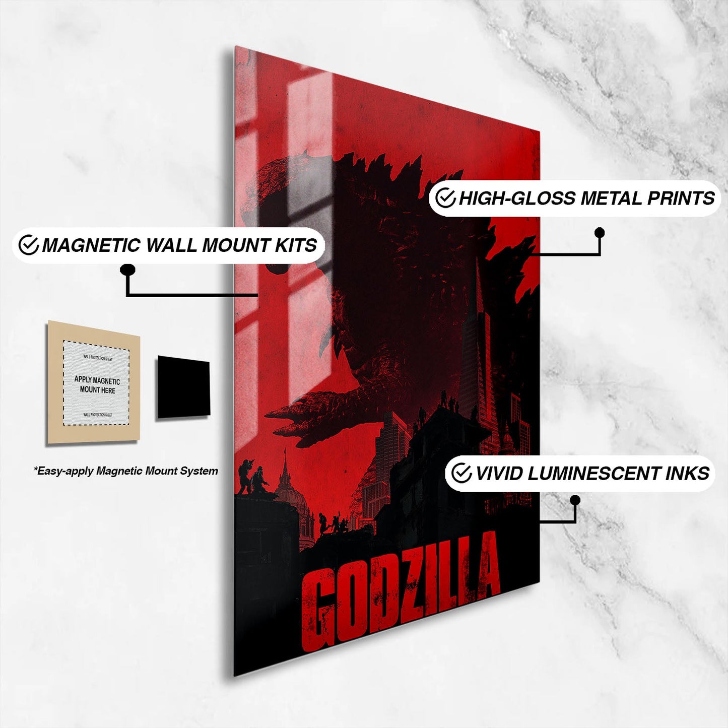 Flex Designs Metal Poster Godzilla Minimalist 16 x 24" Home Goods - Movie 2014 Movie Metal Poster