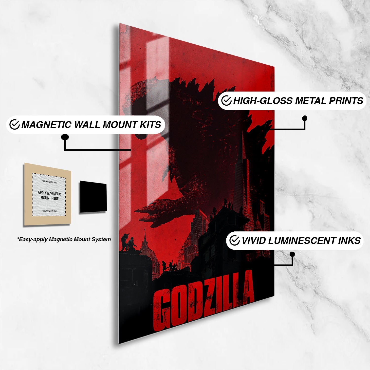 Flex Designs Metal Poster Godzilla Minimalist 16 x 24" Home Goods - Movie 2014 Movie Metal Poster