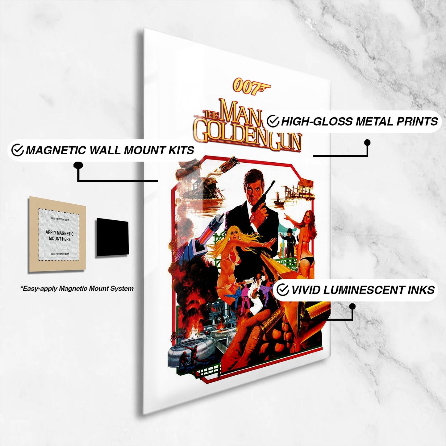 Flex Designs Metal Poster The Man with the Golden Gun 16 x 24" Home Goods - Movie 1974 Movie Metal Poster