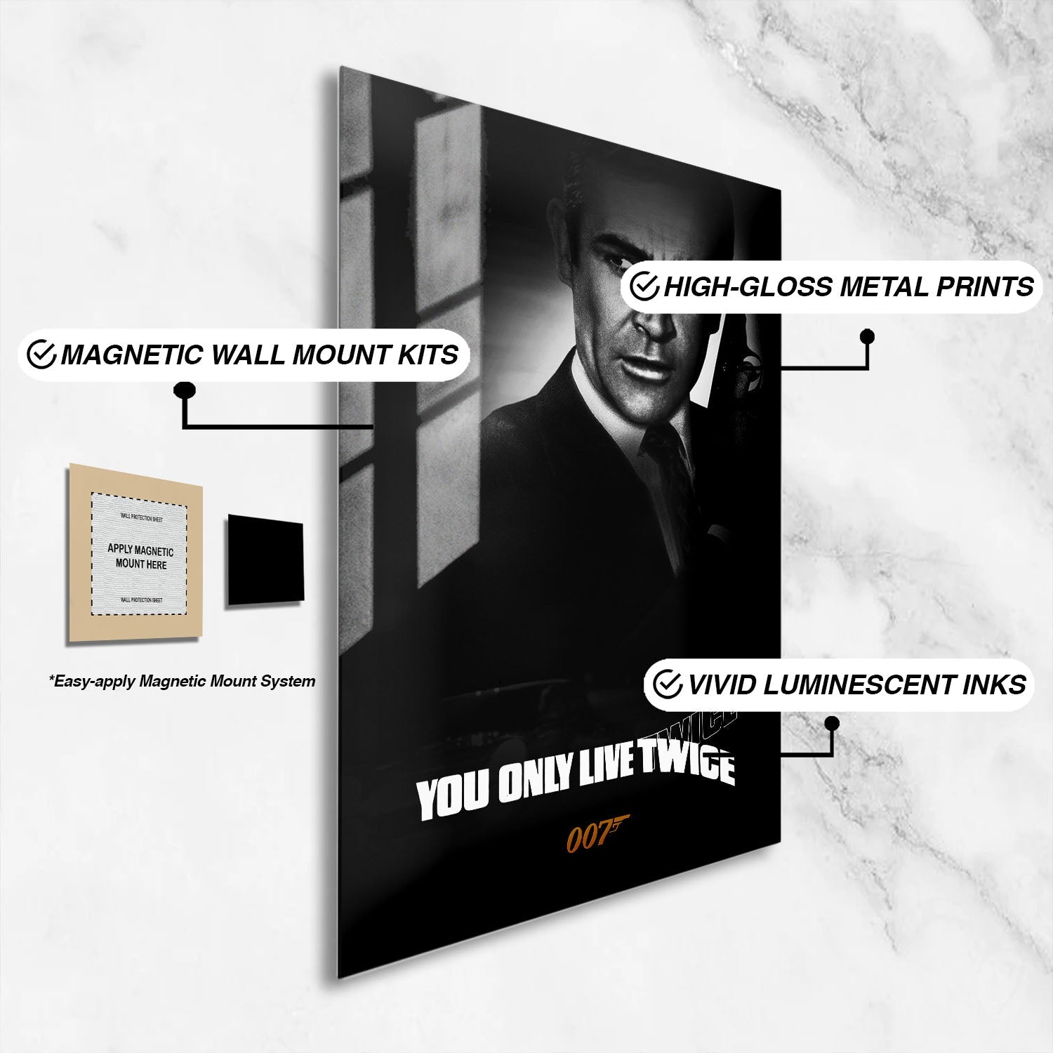 Flex Designs Metal Poster You Only Live Twice B&W 16 x 24" Home Goods - Movie 1967 Movie Metal Poster