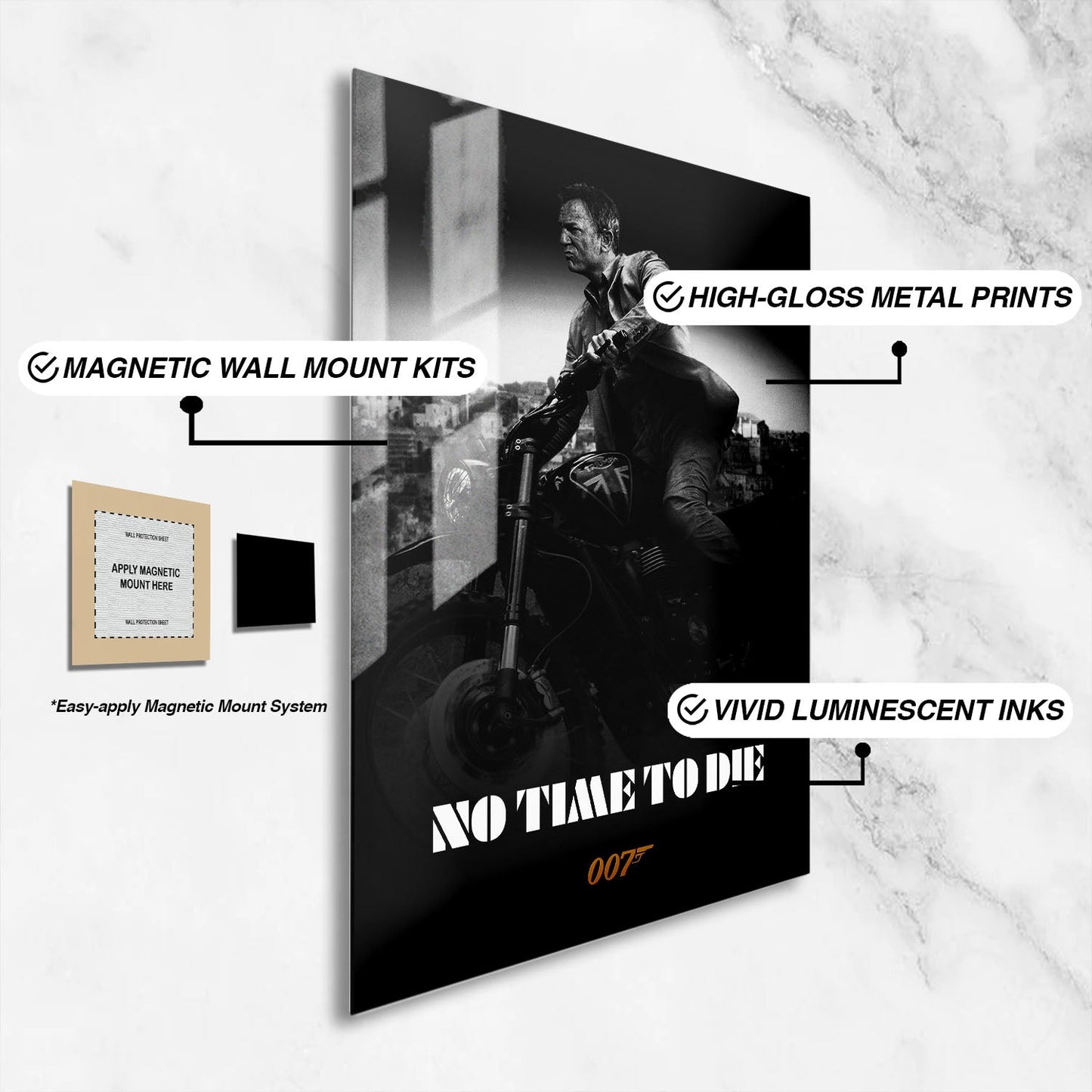 Flex Designs Metal Poster No Time to Die B&W 16 x 24" Home Goods - Movie 2021 Movie Metal Poster