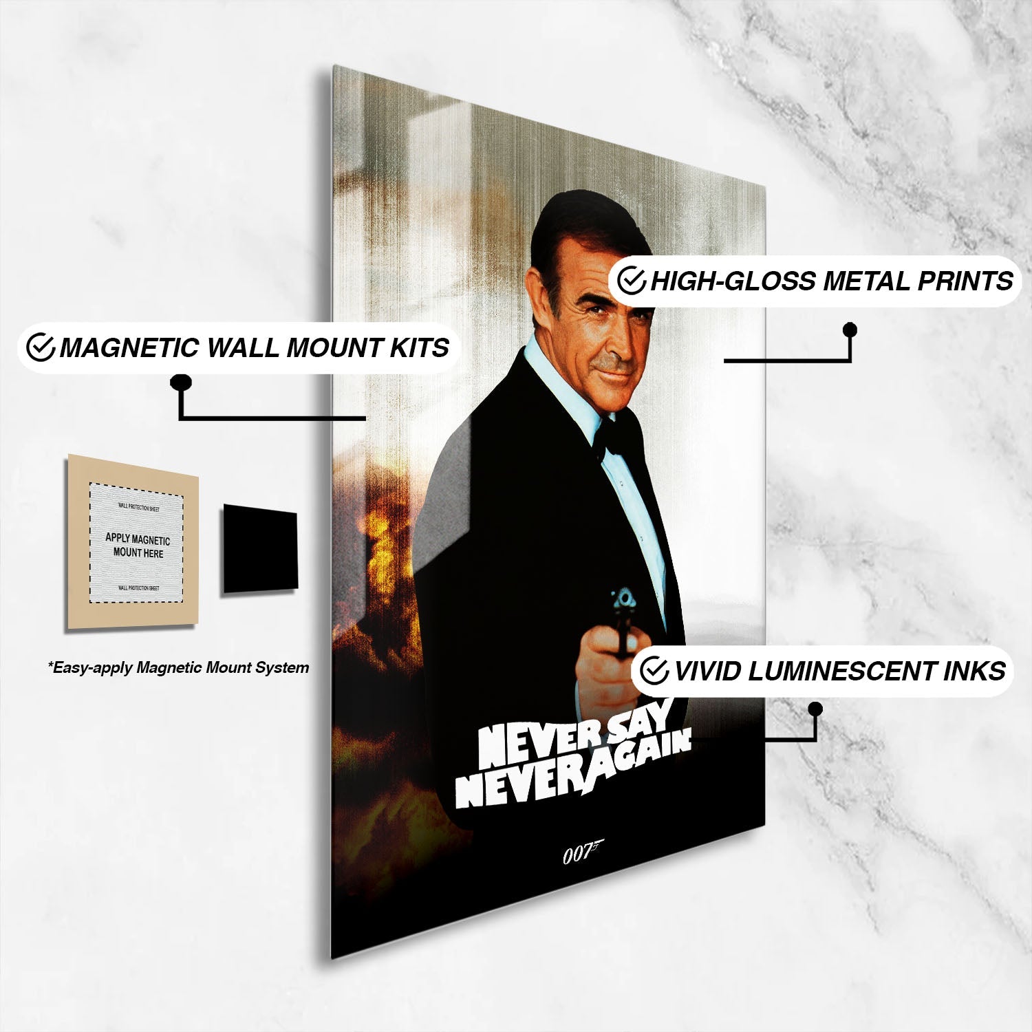 Flex Designs Metal Poster Never Say Never Again Classic 16 x 24" Home Goods - Movie 1983 Movie Metal Poster