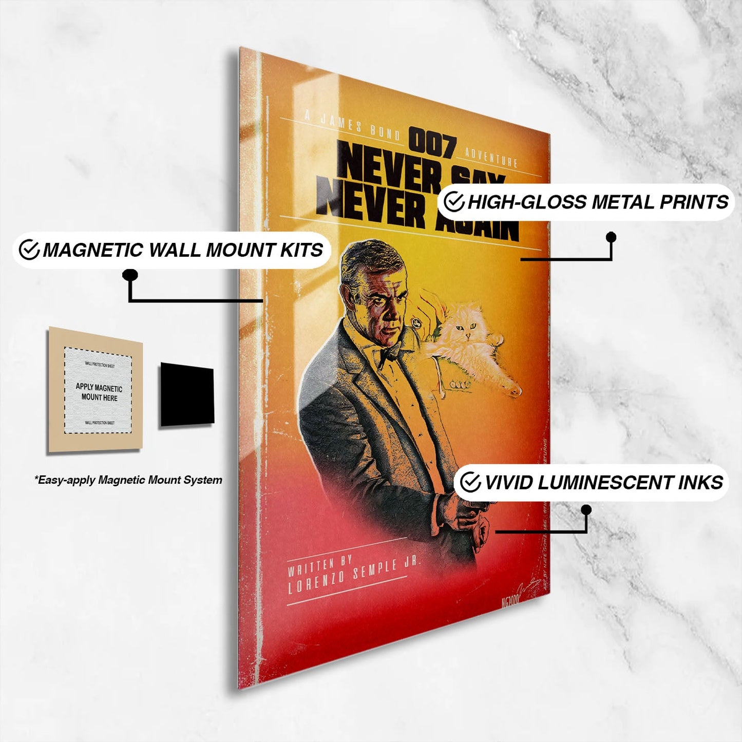 Flex Designs Metal Poster Never Say Never Again Minimalist 16 x 24" Home Goods - Movie 1983 Movie Metal Poster