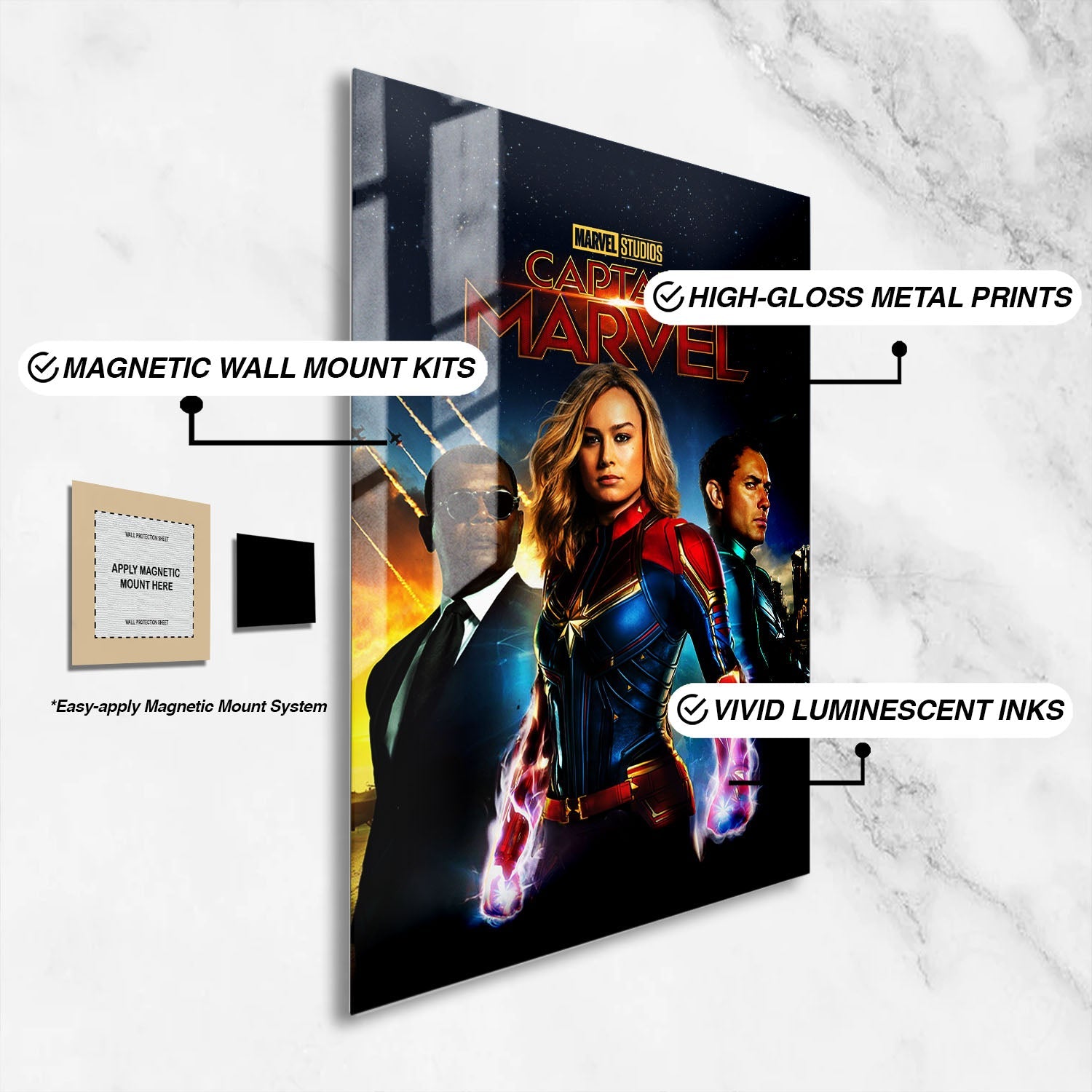 Flex Designs Metal Poster Captain Marvel 16 x 24" Home Goods - Movie 2019 Movie Metal Poster