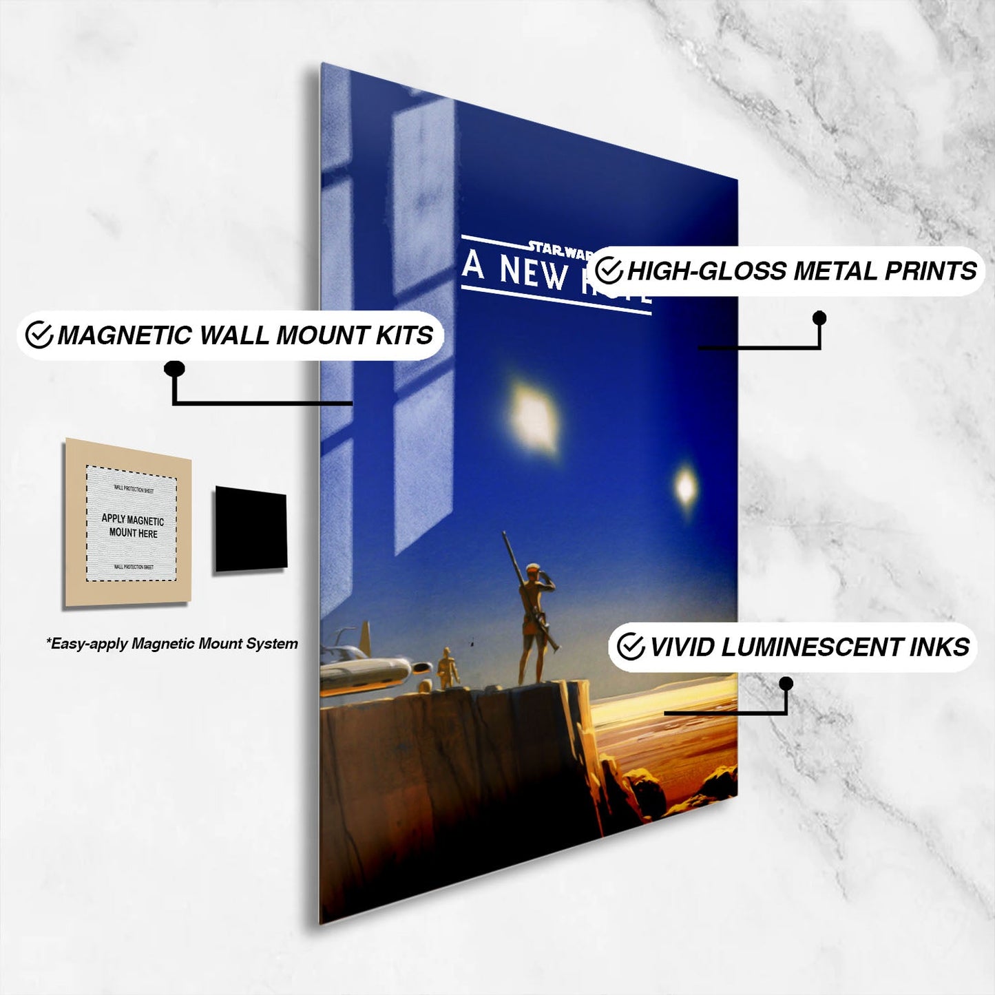 Flex Designs Metal Poster Star Wars Episode IV - A New Hope Minimalist 16 x 24" Home Goods - Movie 1977 Movie Metal Poster