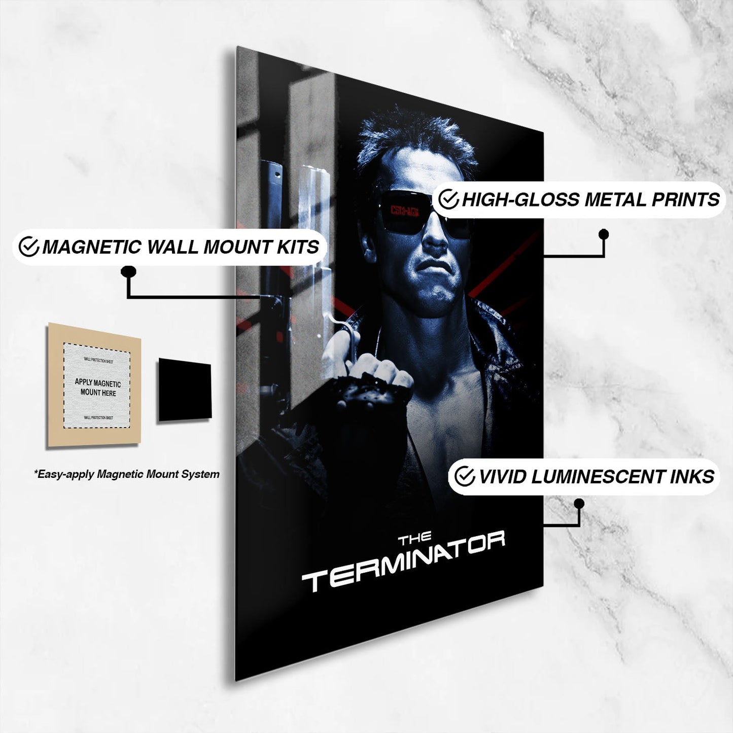 Flex Designs Metal Poster The Terminator B&W 16 x 24" Home Goods - Movie 1984 Movie Metal Poster
