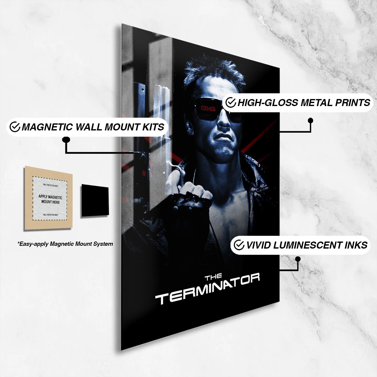 Flex Designs Metal Poster The Terminator B&W 16 x 24" Home Goods - Movie 1984 Movie Metal Poster