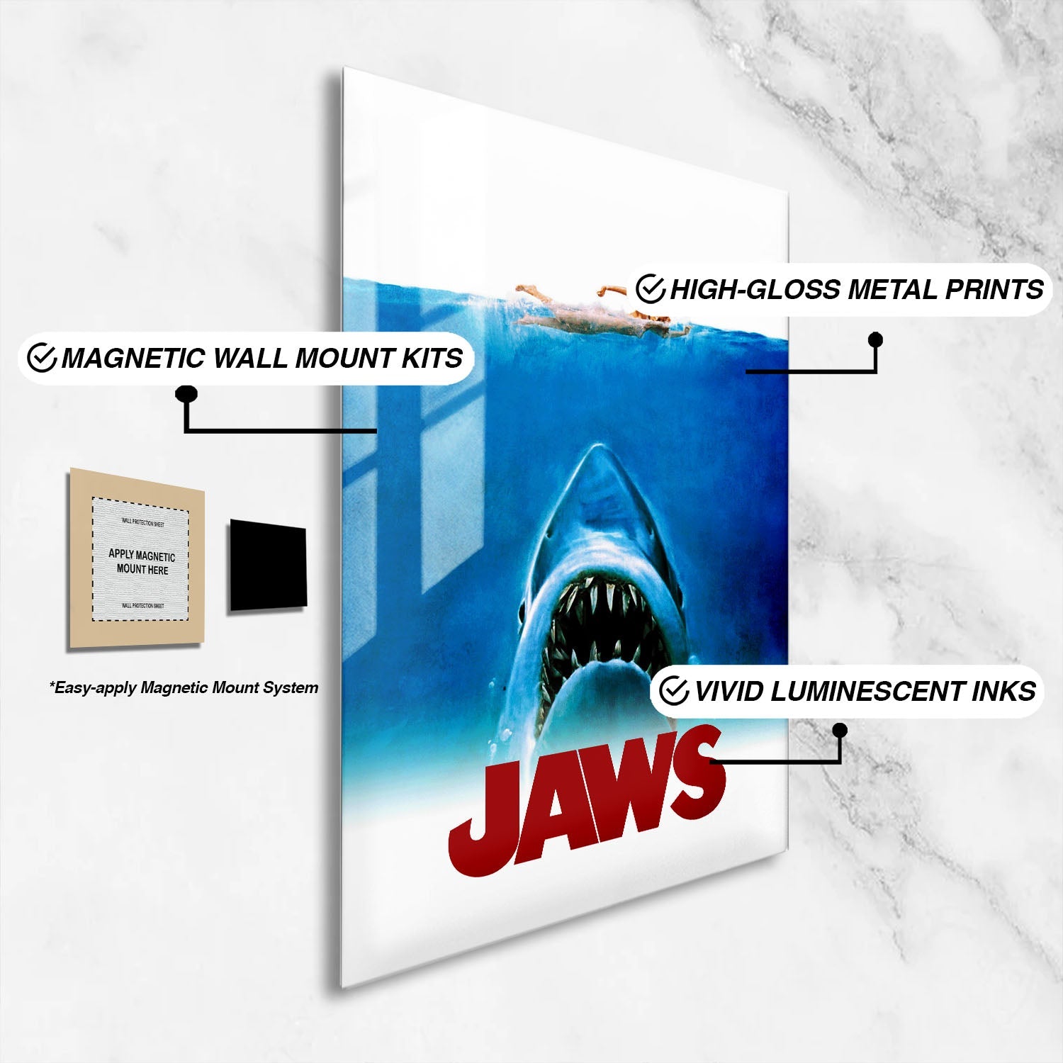 Flex Designs Metal Poster Jaws 16 x 24" Home Goods - Movie 1975 Movie Metal Poster