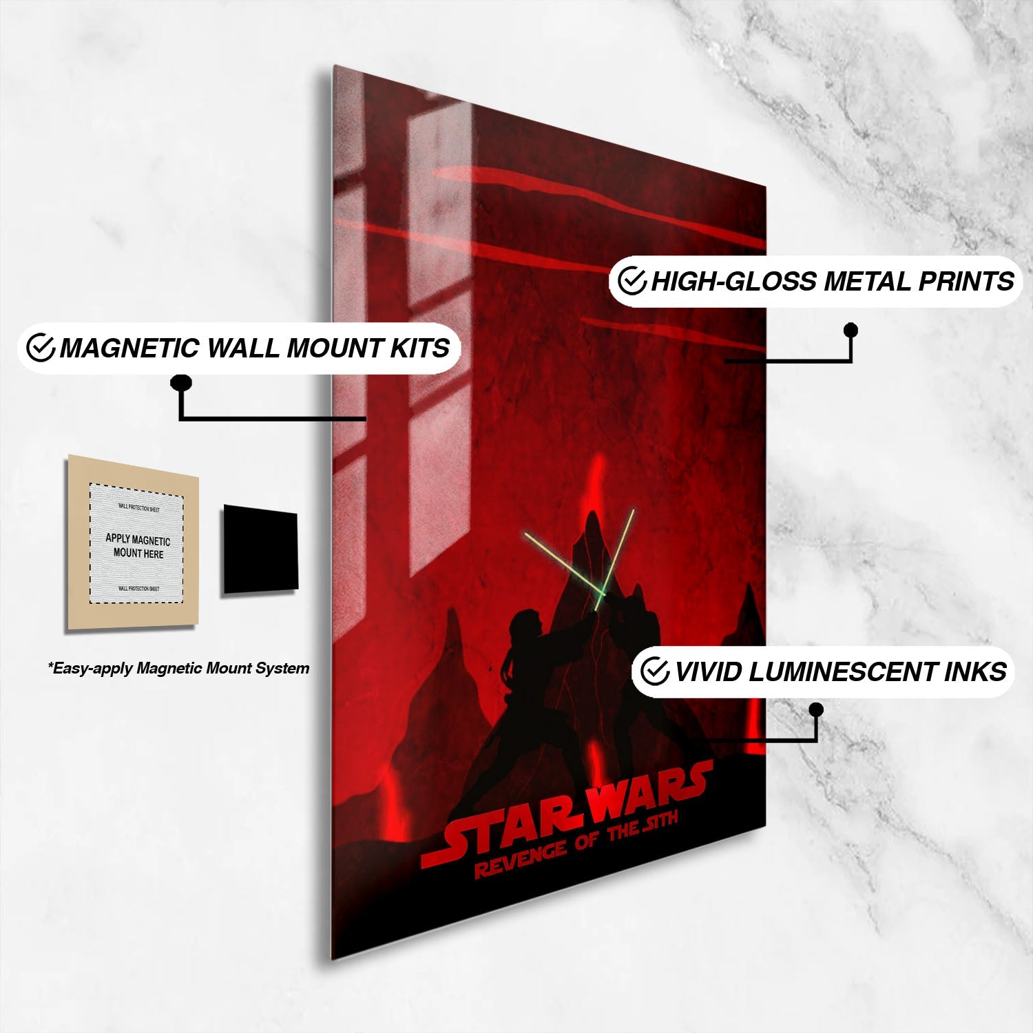 Flex Designs Metal Poster Star Wars Episode III Revenge of the Sith Red Minimalist 16 x 24" Home Goods - Movie 2005 Movie Metal Poster