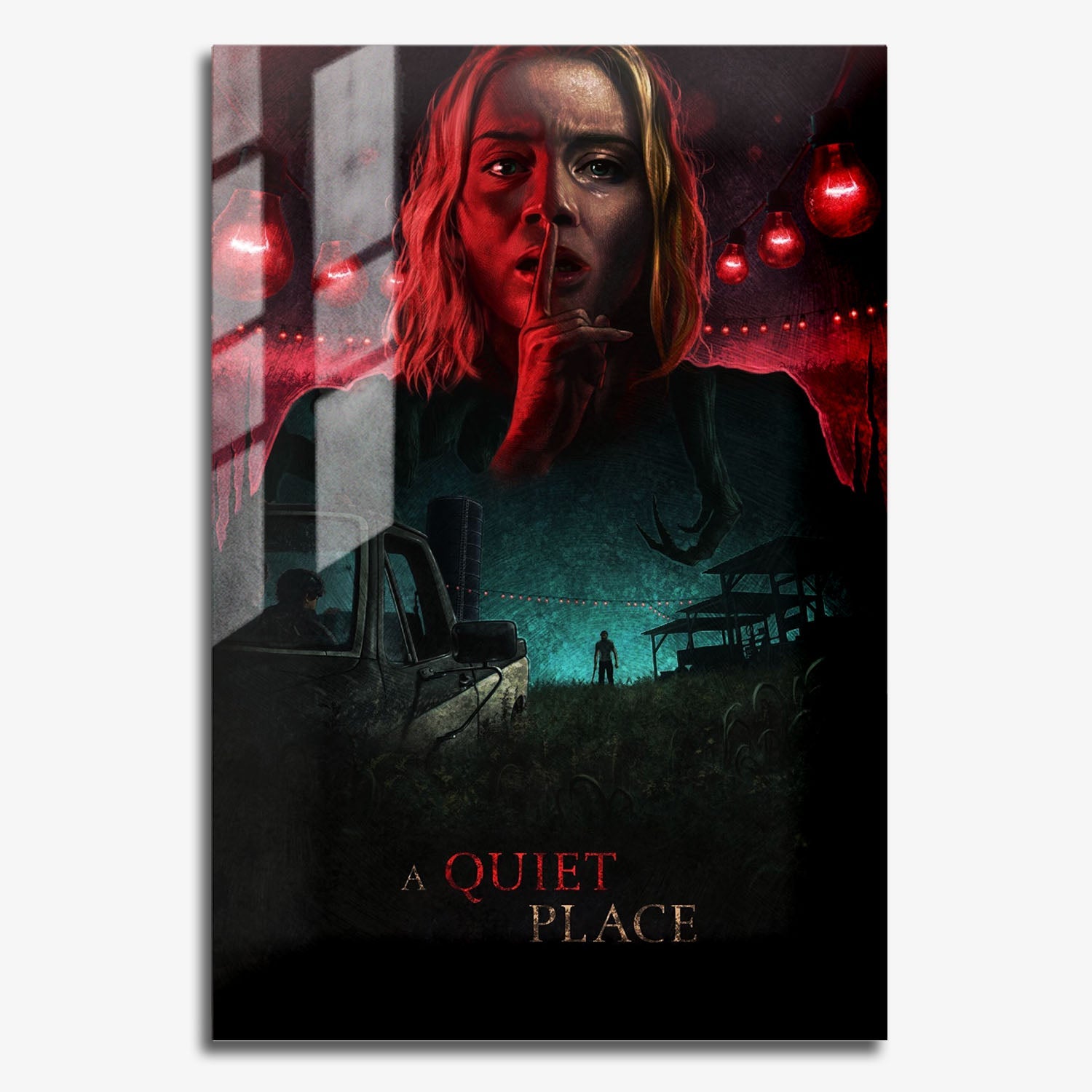 Flex Designs Metal Poster A Quiet Place Cartoon 11 x 17" Home Goods - Movie 2018 Movie Metal Poster