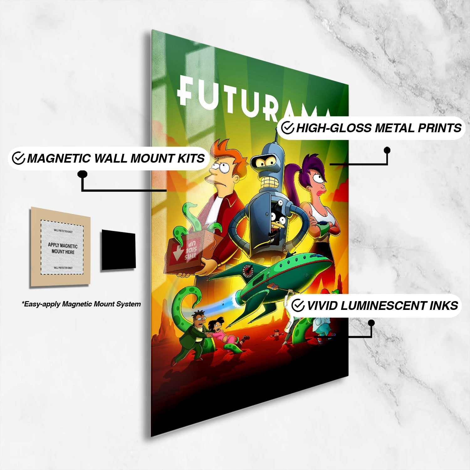 Flex Designs Metal Poster Futurama 16 x 24" Home Goods - TV Show 1999 TV Show Metal Poster
