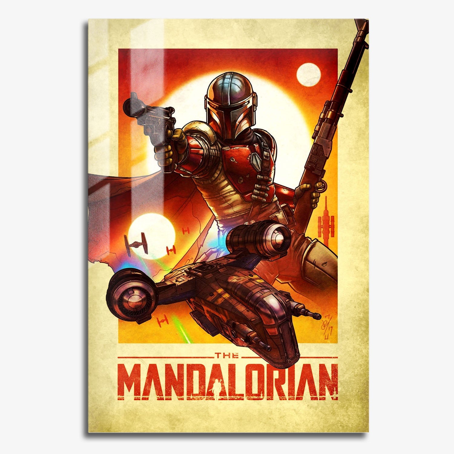 Flex Designs Metal Poster The Mandalorian Cartoon 11 x 17" Home Goods - TV Show 2019 TV Show Metal Poster