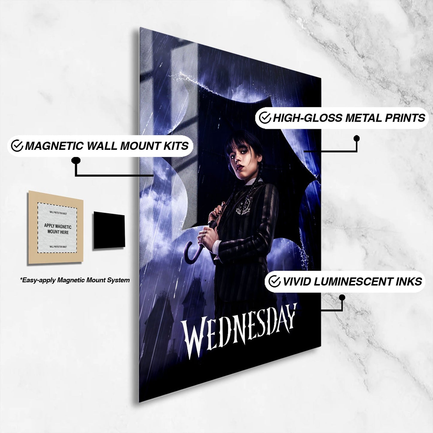 Flex Designs Metal Poster Wednesday Purple Rain 16 x 24" Home Goods - TV Show 2022 TV Show Metal Poster