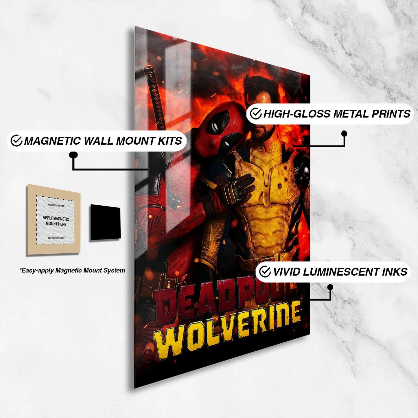 Flex Designs Metal Poster Deadpool Wolverine Explosion 16 x 24" Home Goods - Movie 2023 Movie Metal Poster