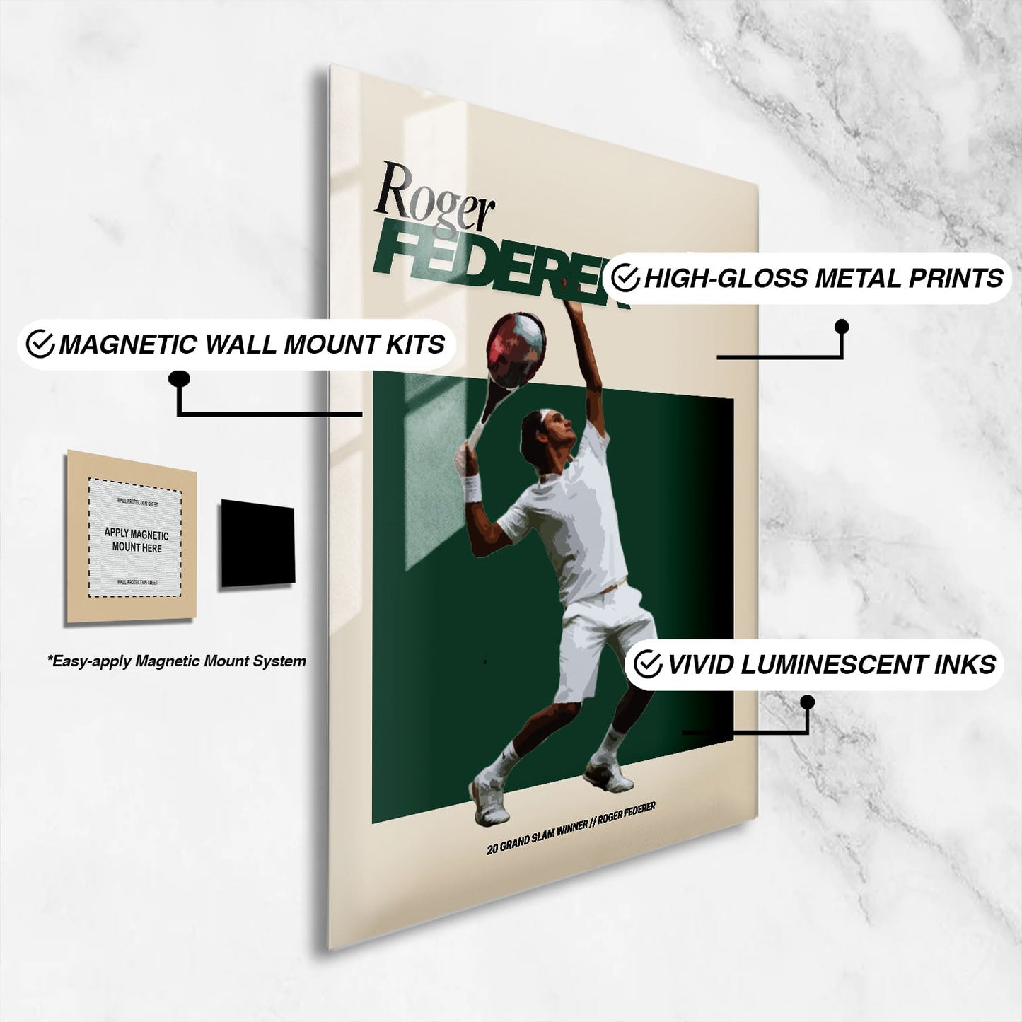Flex Designs Metal Poster Roger Federer FlexM 16 x 24" Home Goods - Sports  Metal Poster