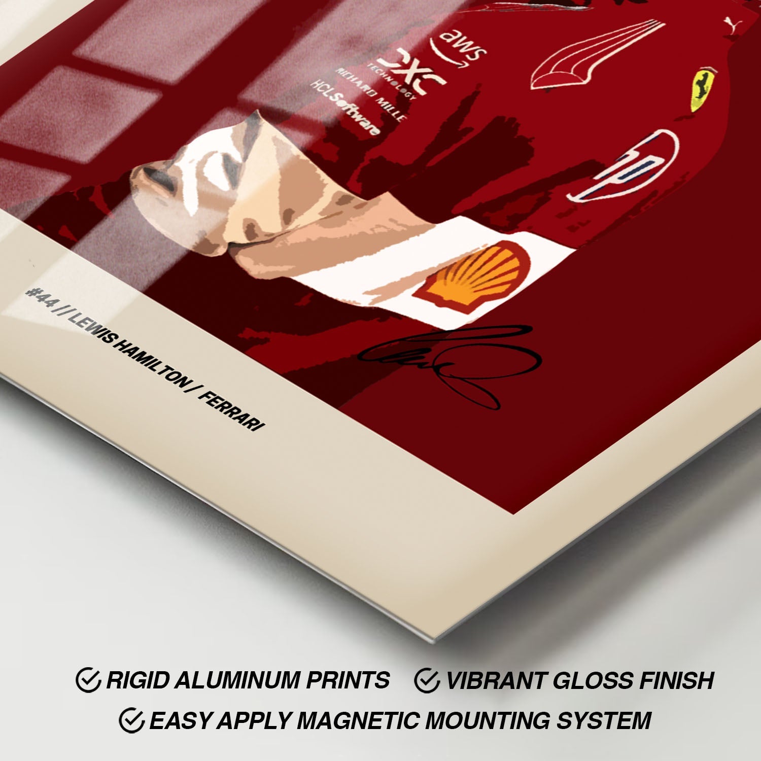 Flex Designs Metal Poster Lewis Hamilton Ferrari F1 FlexM 11 x 17" Home Goods - Sports  Metal Poster