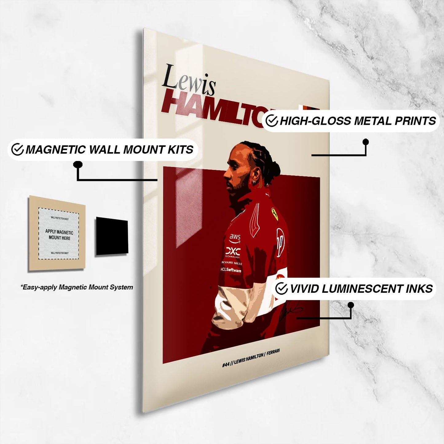Flex Designs Metal Poster Lewis Hamilton Ferrari F1 FlexM 16 x 24" Home Goods - Sports  Metal Poster