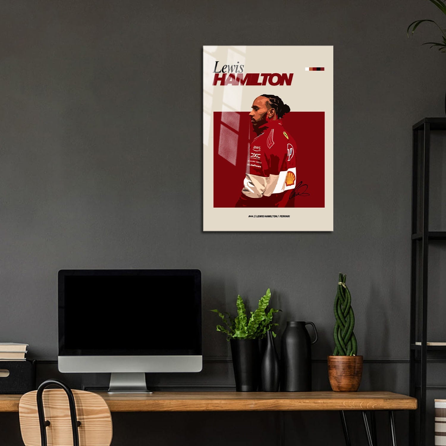 Flex Designs Metal Poster Lewis Hamilton Ferrari F1 FlexM 24 x 36" Home Goods - Sports  Metal Poster