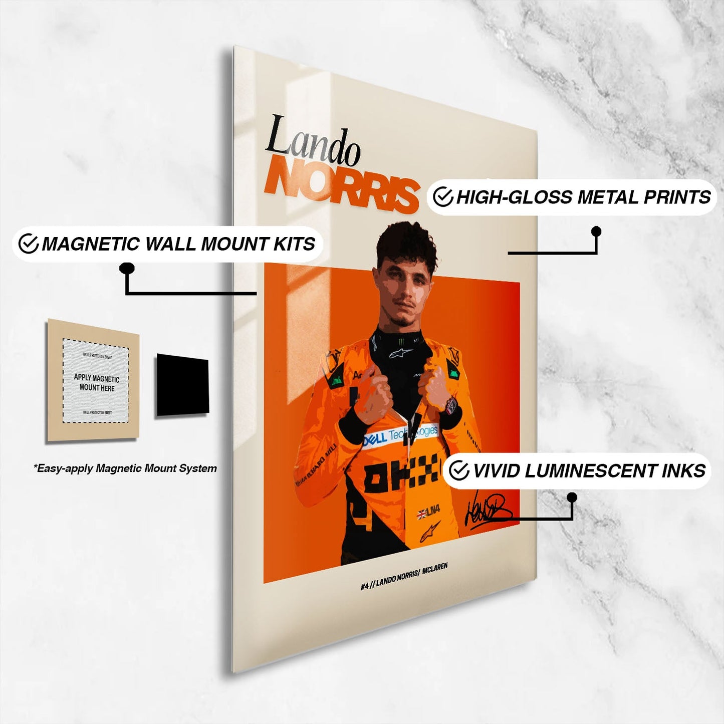 Flex Designs Metal Poster Lando Norris McLaren F1 FlexM 16 x 24" Home Goods - Sports  Metal Poster