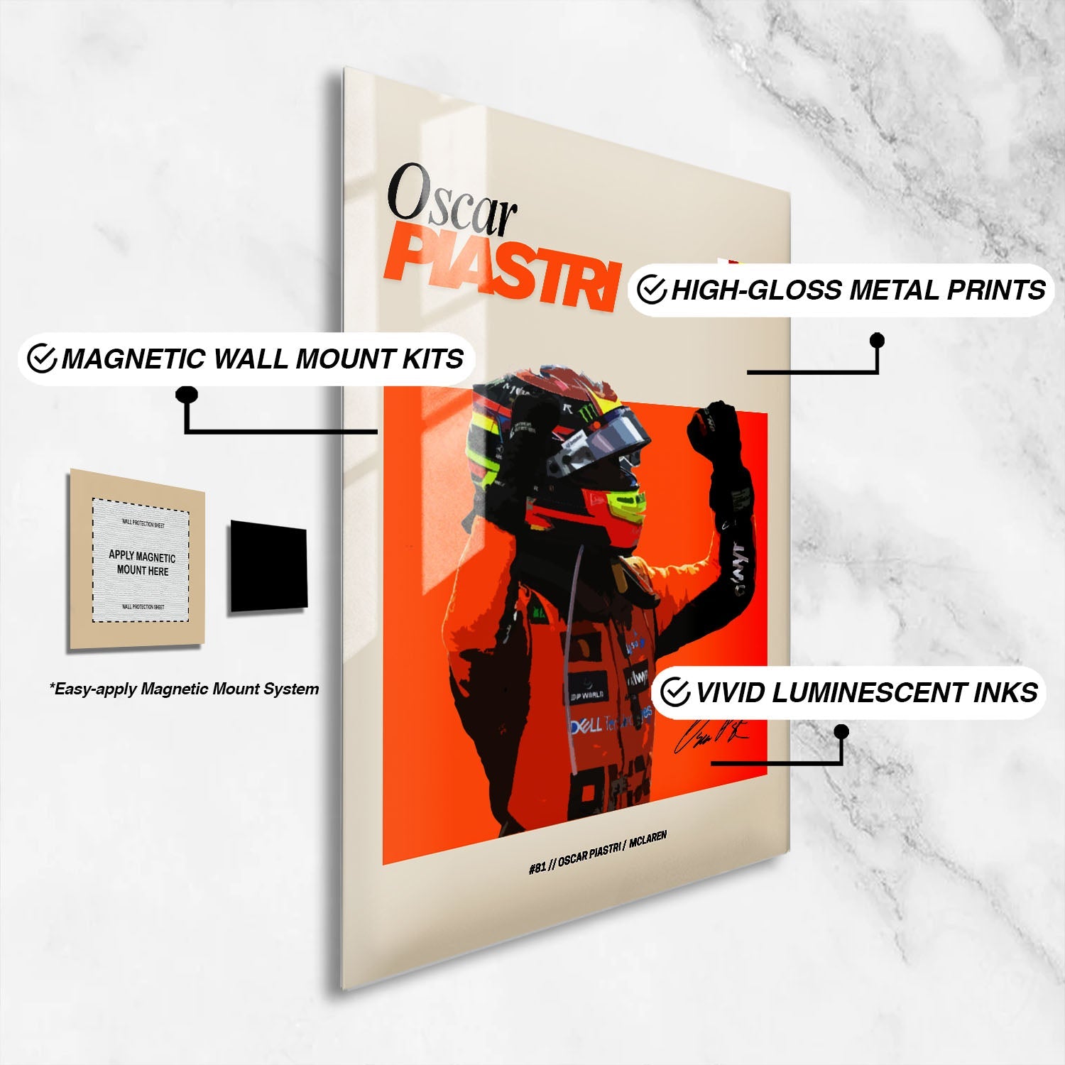 Flex Designs Metal Poster Oscar Piastri McLaren F1 FlexM 16 x 24" Home Goods - Sports  Metal Poster