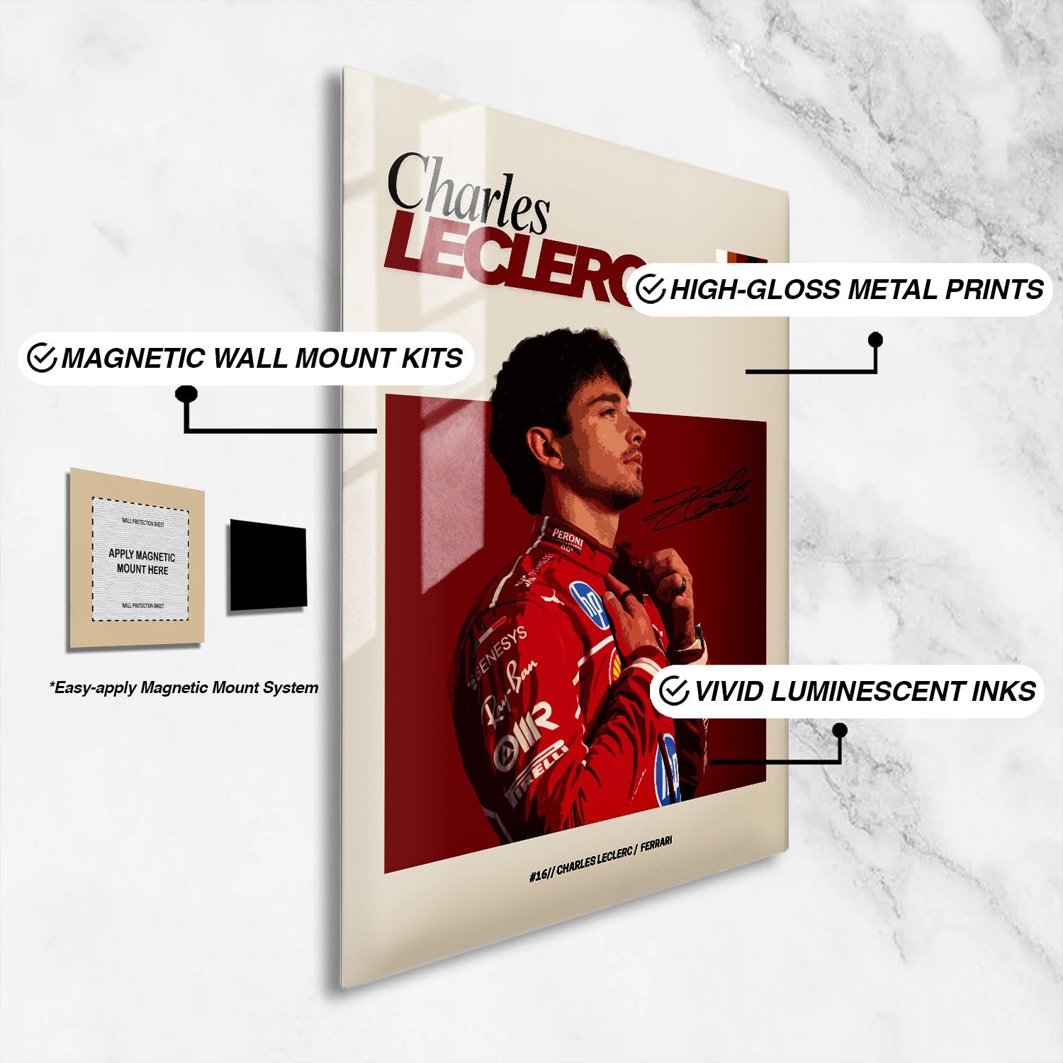 Flex Designs Metal Poster Charles Leclerc Ferrari F1 FlexM 16 x 24" Home Goods - Sports  Metal Poster