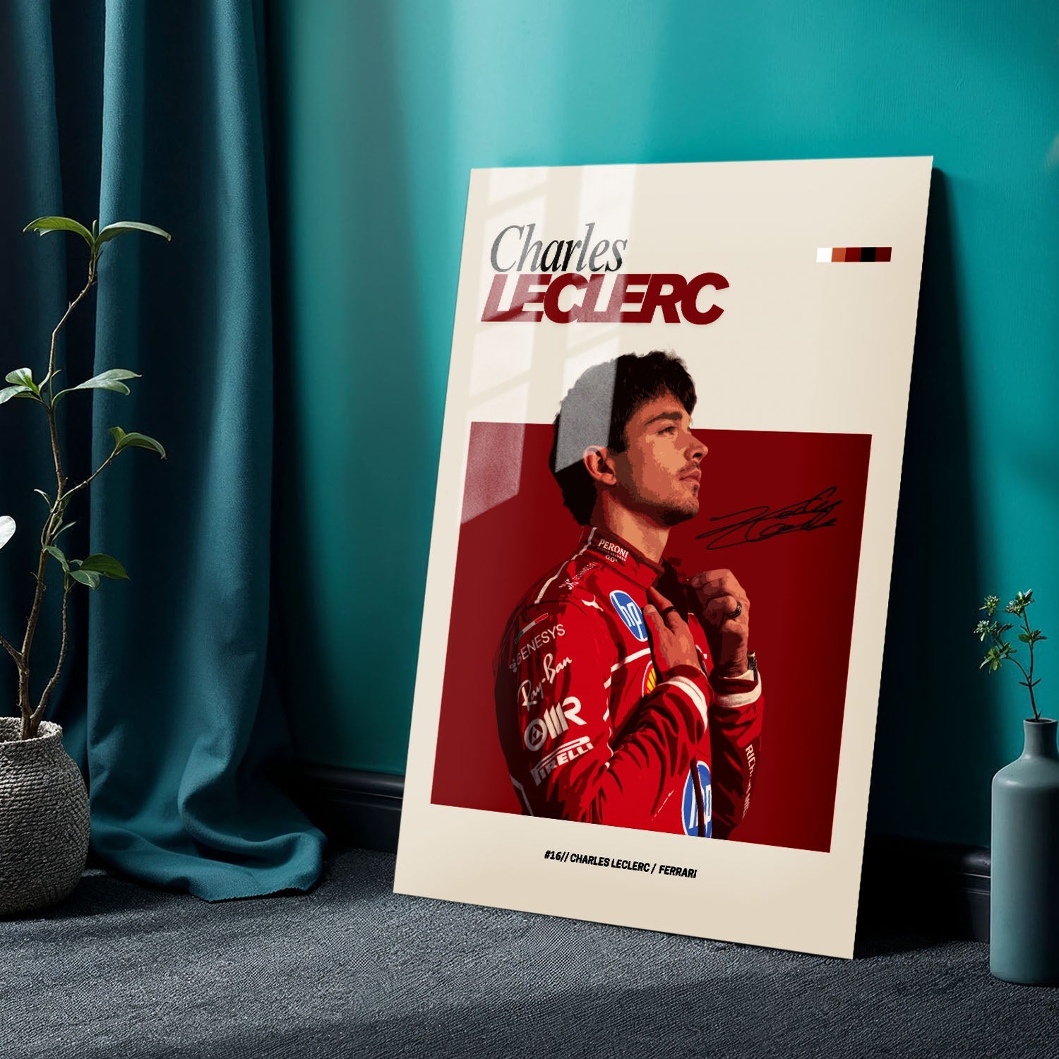 Flex Designs Metal Poster Charles Leclerc Ferrari F1 FlexM 24 x 36" Home Goods - Sports  Metal Poster