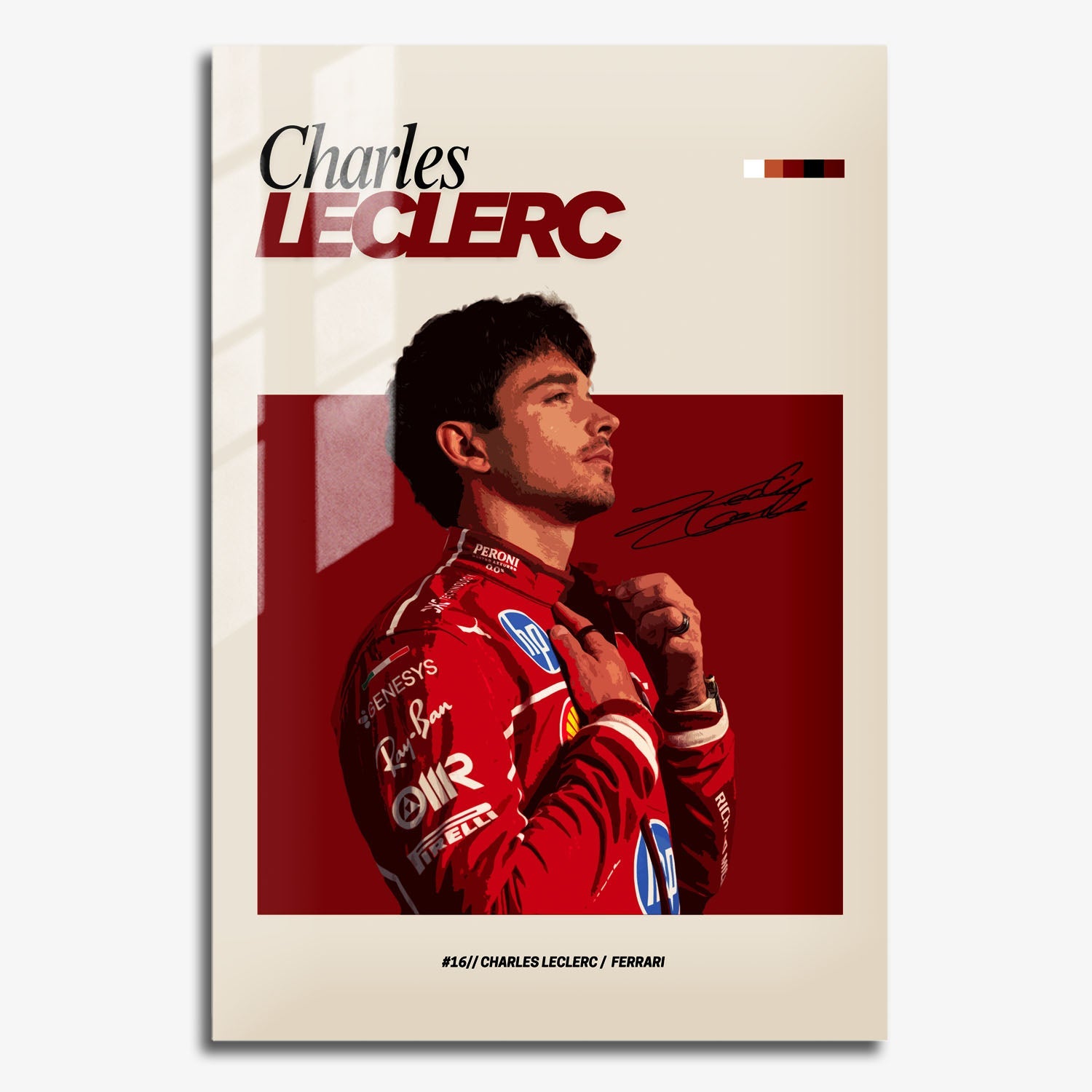 Flex Designs Metal Poster Charles Leclerc Ferrari F1 FlexM 11 x 17" Home Goods - Sports  Metal Poster