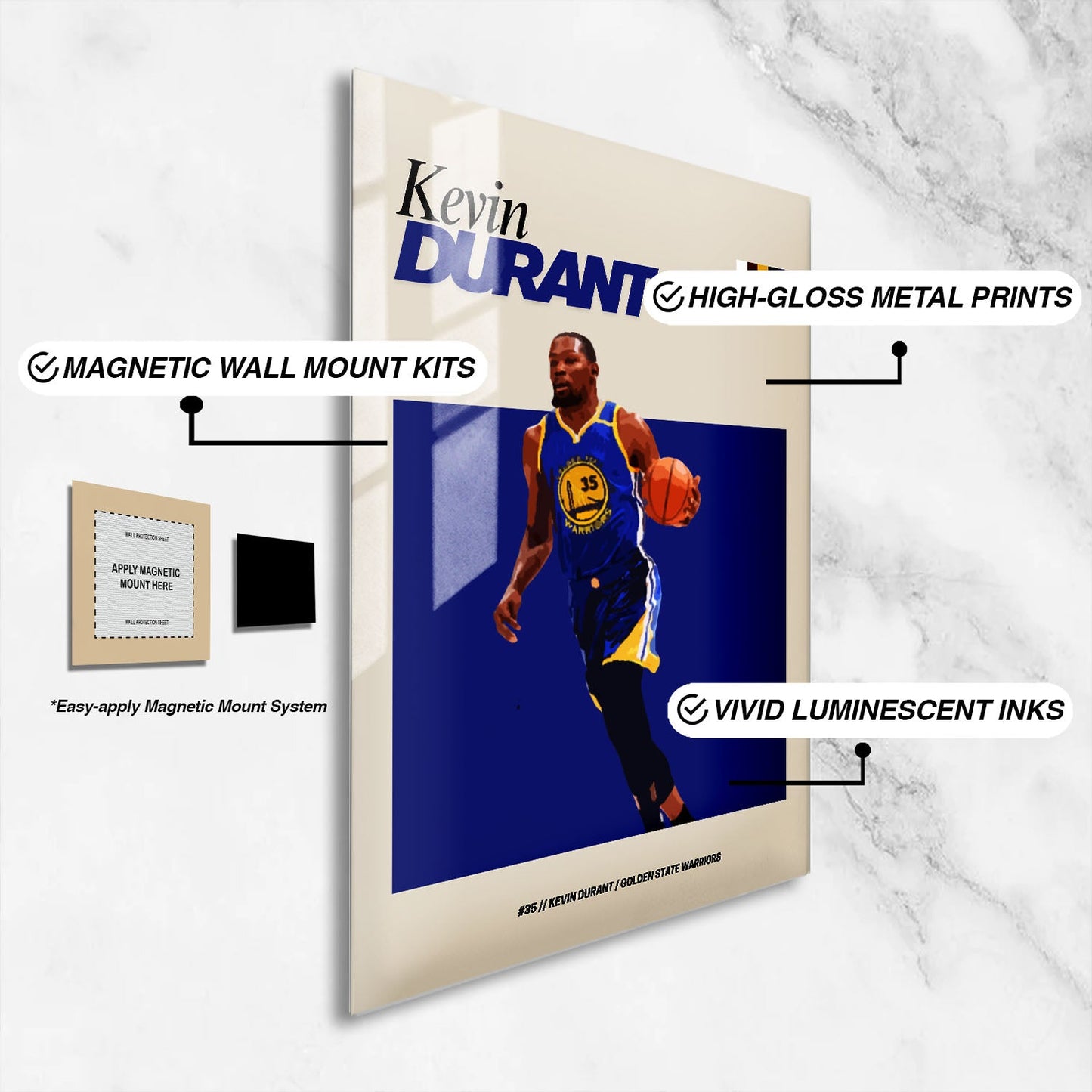 Flex Designs Metal Poster Kevin Durant GS NBA FlexM 16 x 24" Home Goods - Sports  Metal Poster