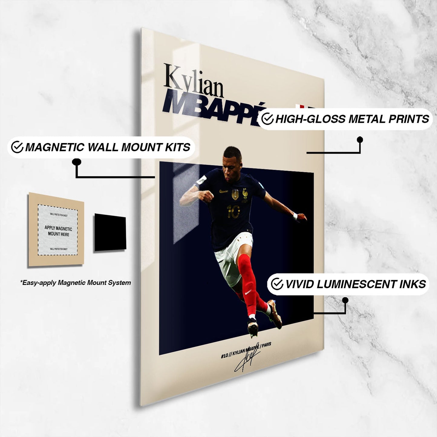 Flex Designs Metal Poster Kylian Mbappe FlexM 16 x 24" Home Goods - Sports  Metal Poster