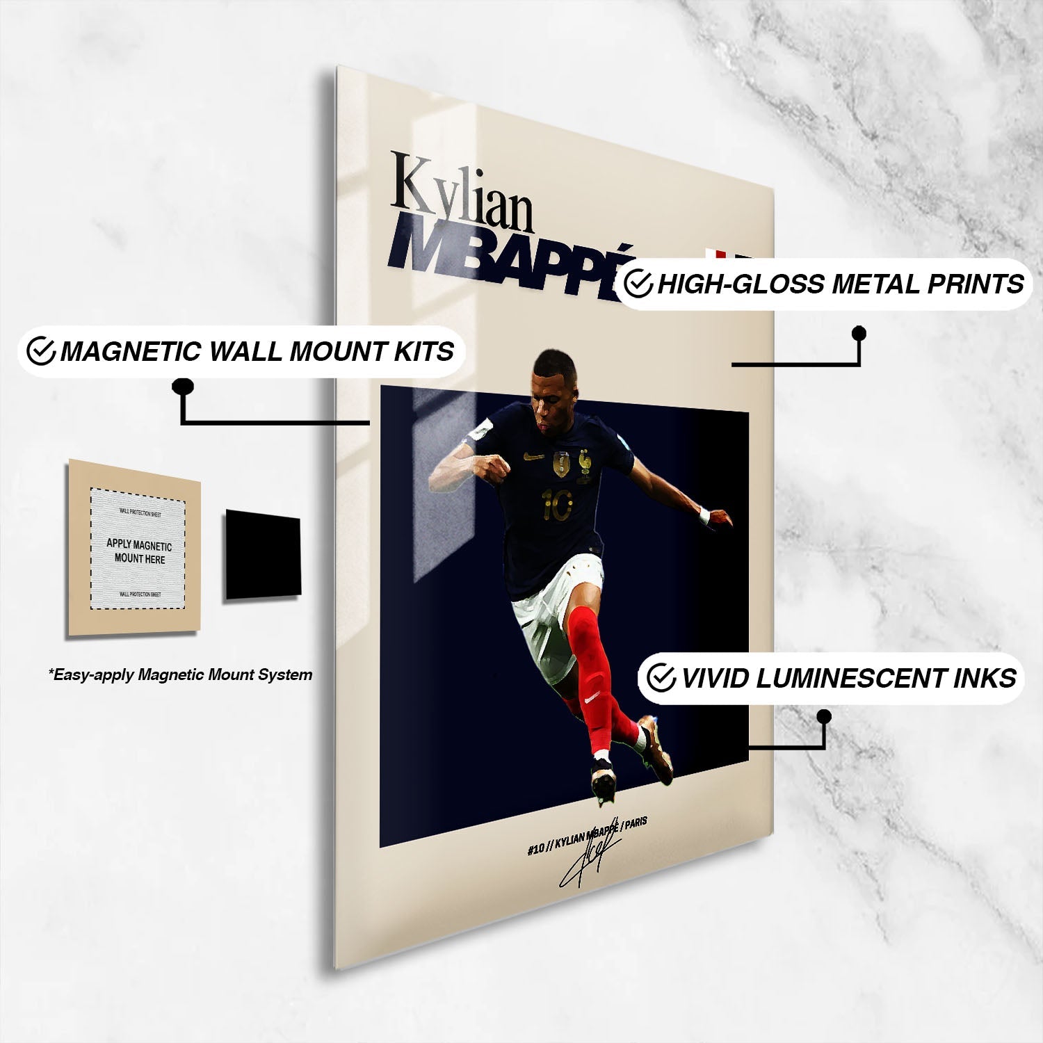 Flex Designs Metal Poster Kylian Mbappe FlexM 16 x 24" Home Goods - Sports  Metal Poster