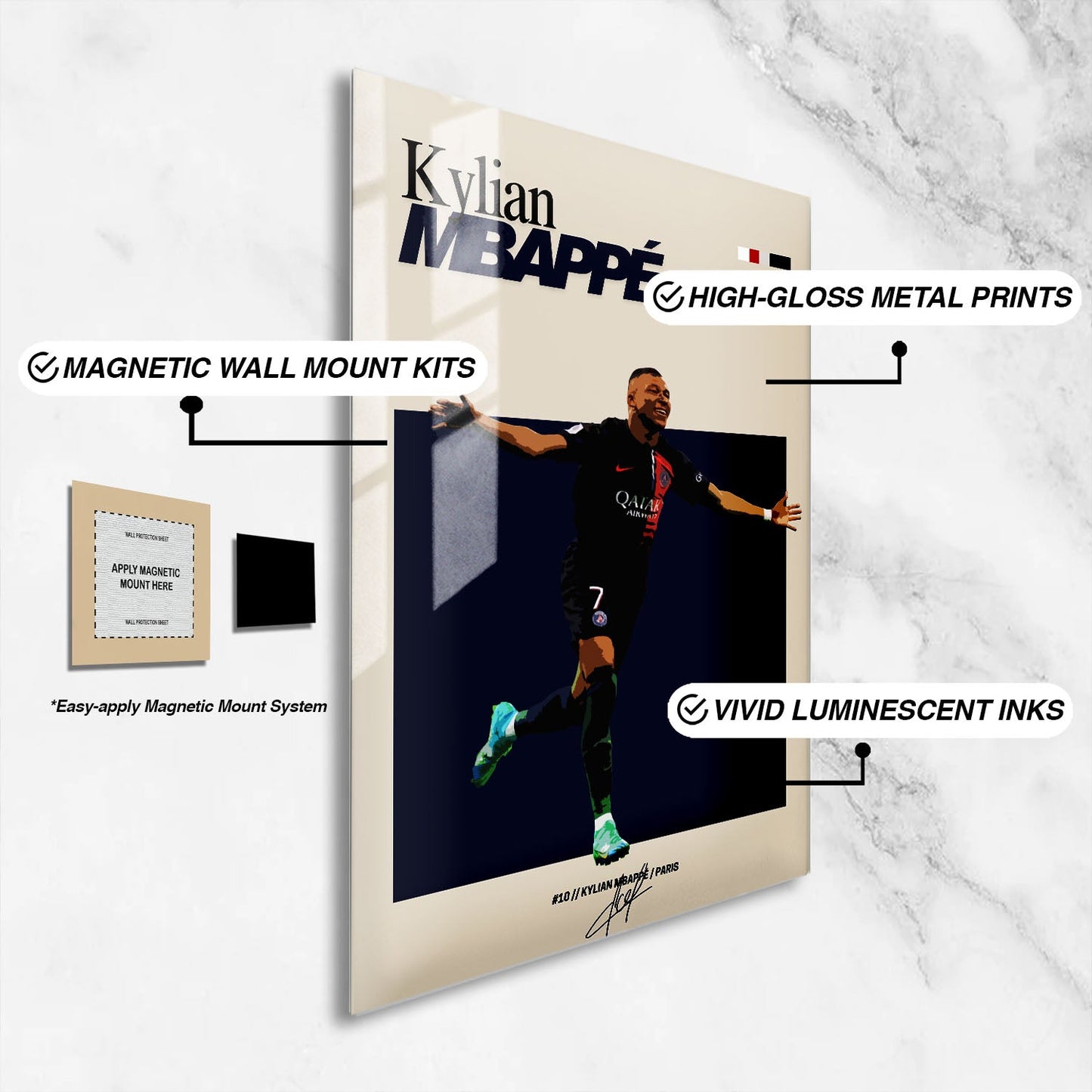 Flex Designs Metal Poster Kylian Mbappe PSG FlexM 16 x 24" Home Goods - Sports  Metal Poster