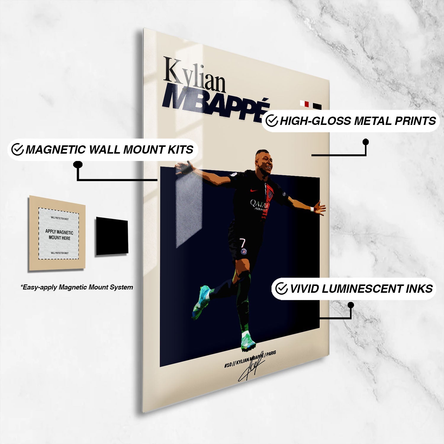 Flex Designs Metal Poster Kylian Mbappe PSG FlexM 16 x 24" Home Goods - Sports  Metal Poster