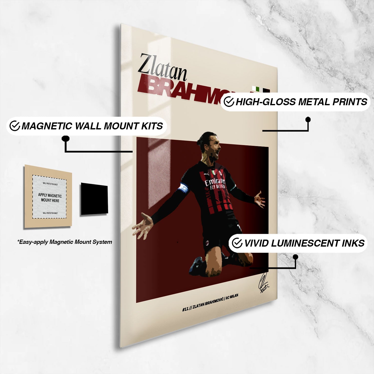 Flex Designs Metal Poster Zlatan Ibrahimovic FlexM 16 x 24" Home Goods - Sports  Metal Poster