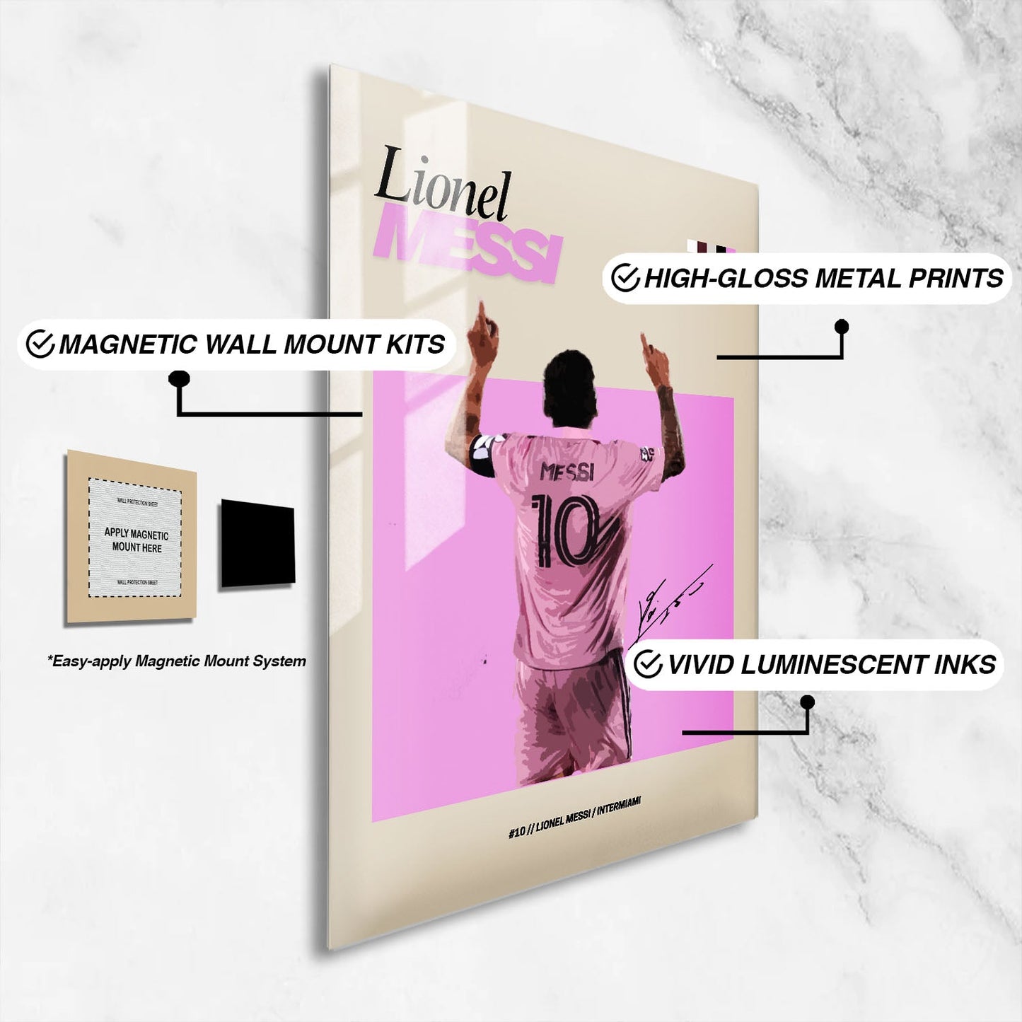 Flex Designs Metal Poster Lionel Messi Inter Miami FlexM 16 x 24" Home Goods - Sports  Metal Poster