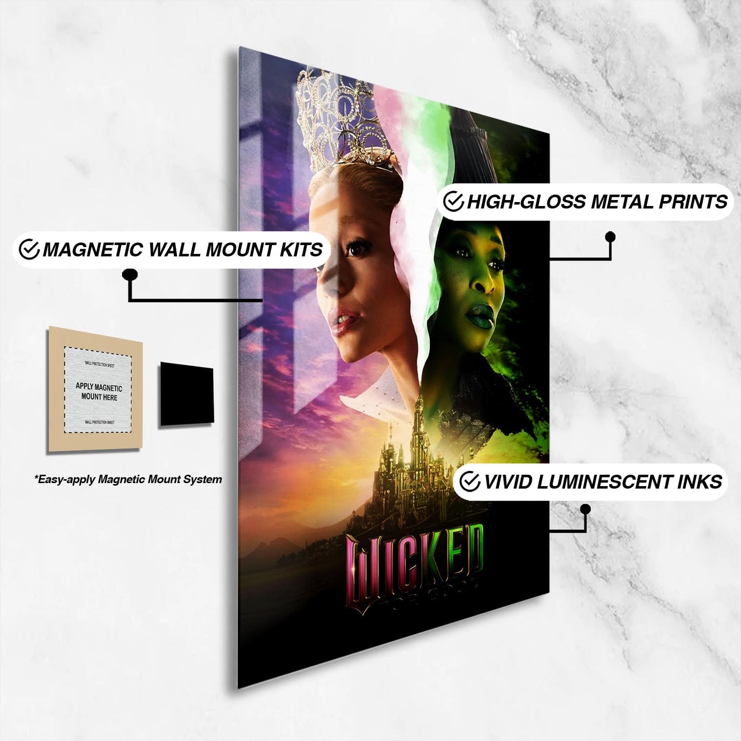 Flex Designs Metal Poster Wicked For Good Key Visual 16 x 24" Home Goods - Movie 2025 Movie Metal Poster